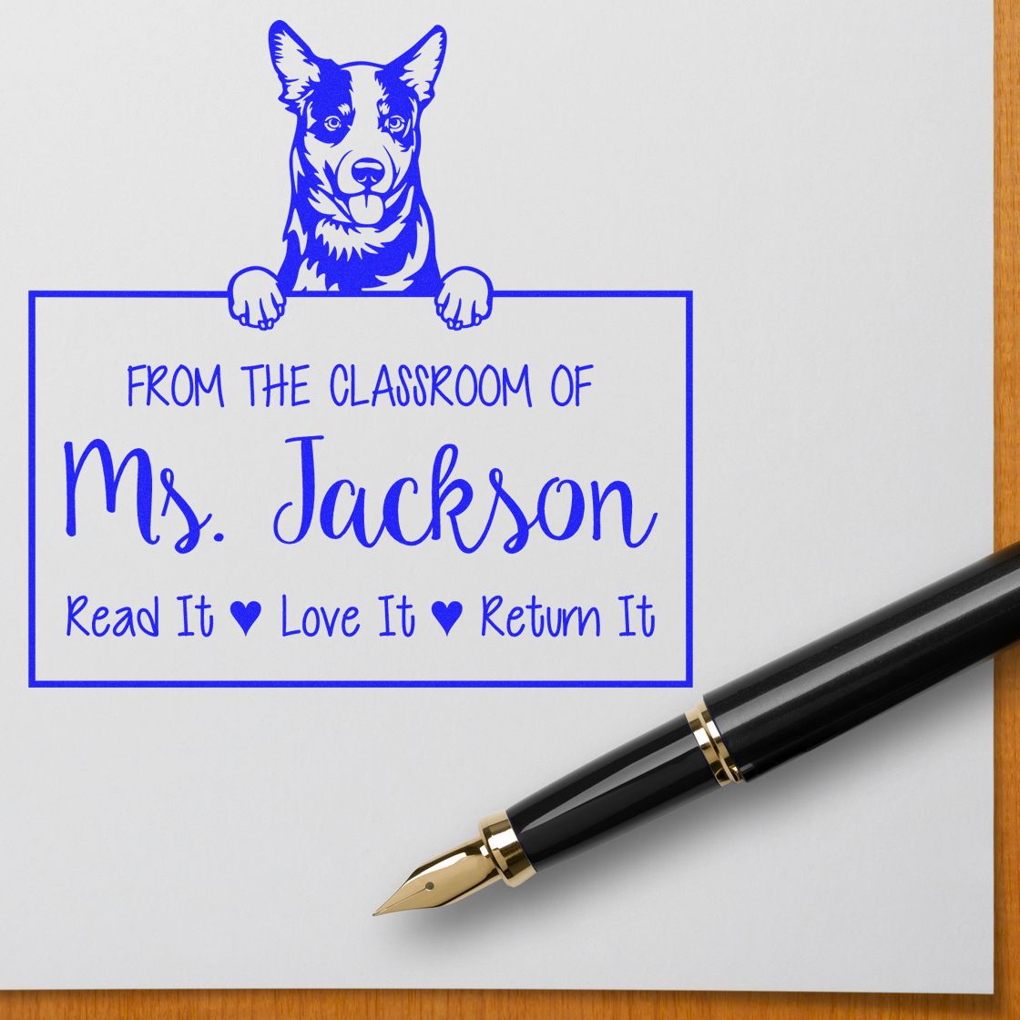 Personalizable Teacher Classroom Stamp with Australian Cattle Dog - Engineer Seal Stamps