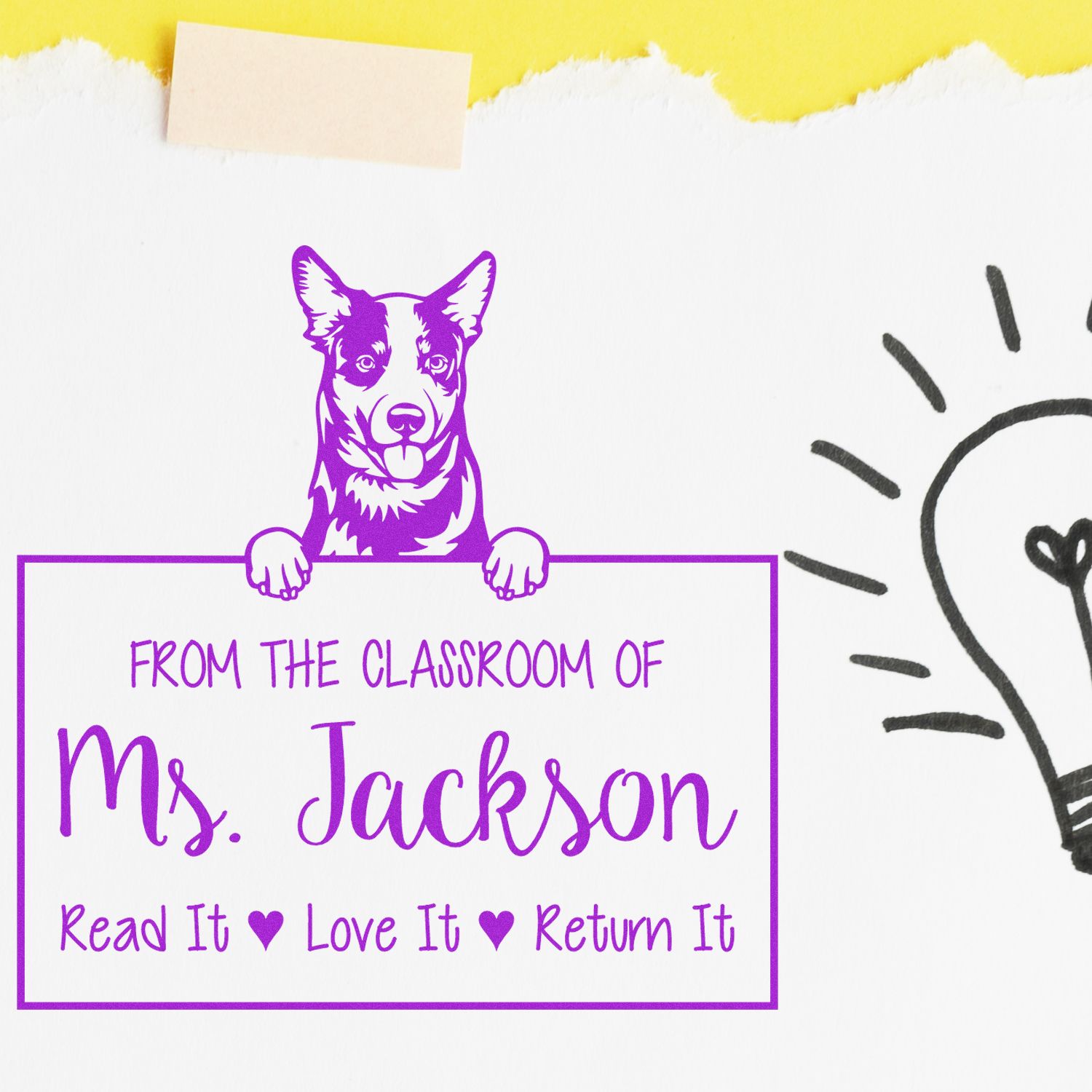 Personalizable Teacher Classroom Stamp with Australian Cattle Dog - Engineer Seal Stamps