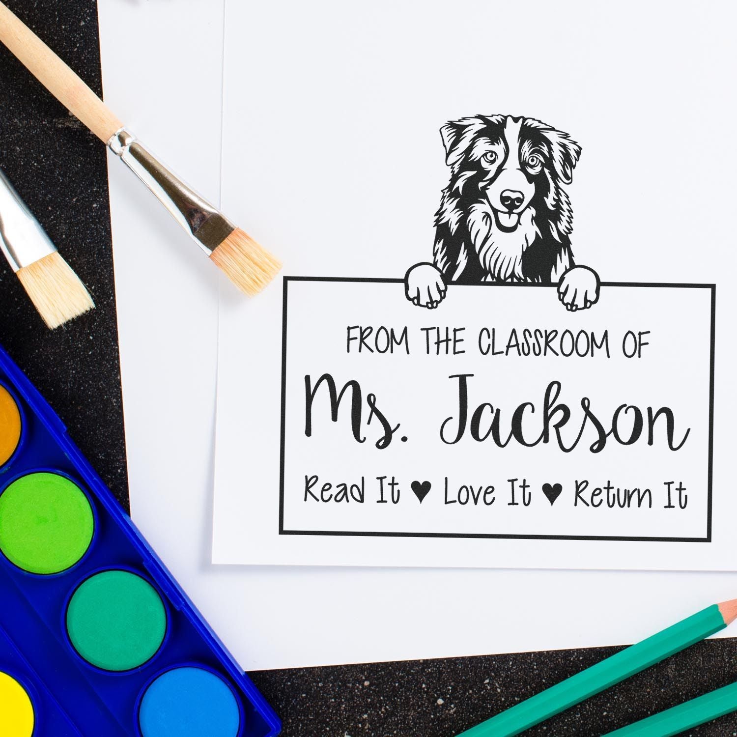 Australian Shepherd Dog Personalized Return Book Stamp - Engineer Seal Stamps
