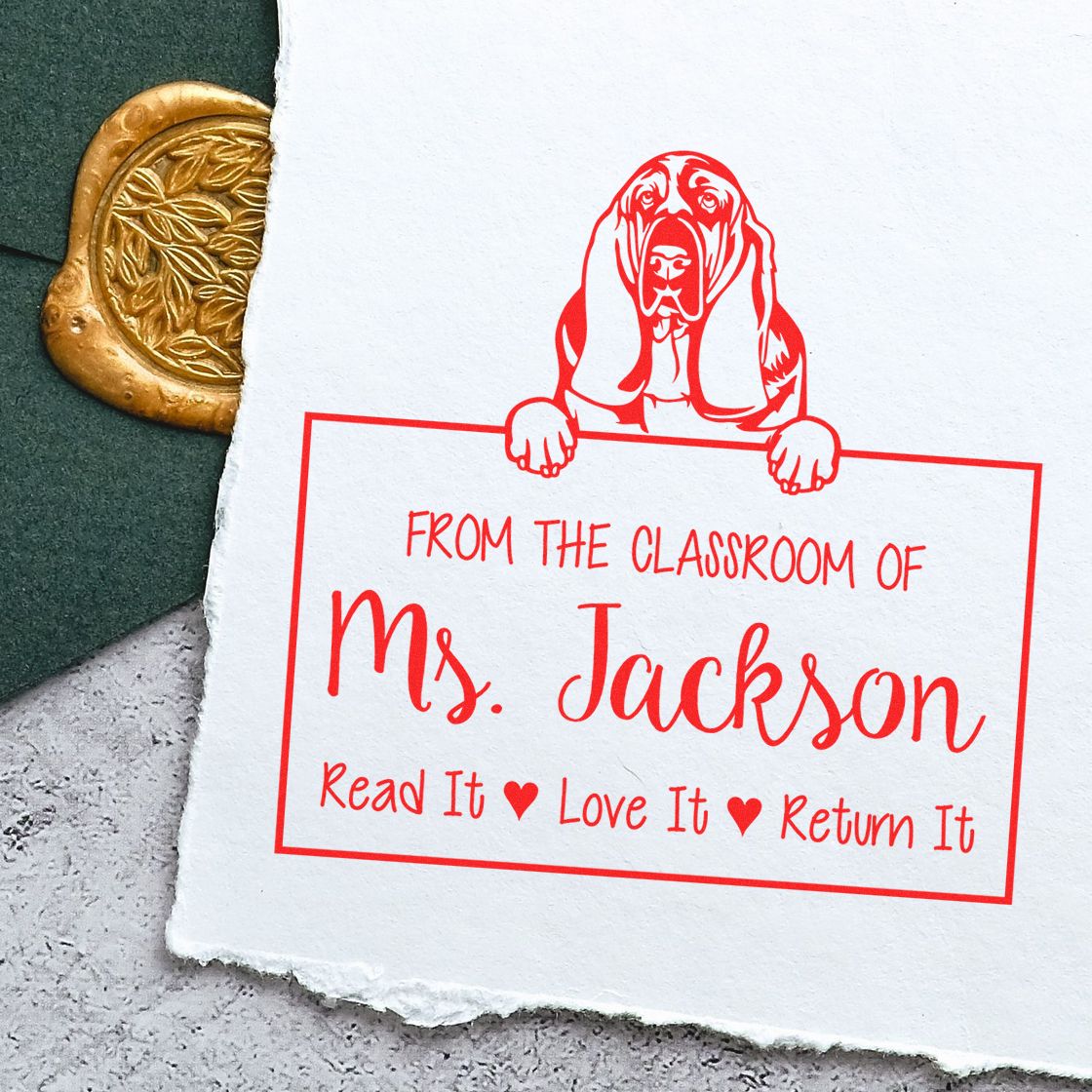 Basset Hound Dog Personalized Book Check-Out Stamp - Engineer Seal Stamps