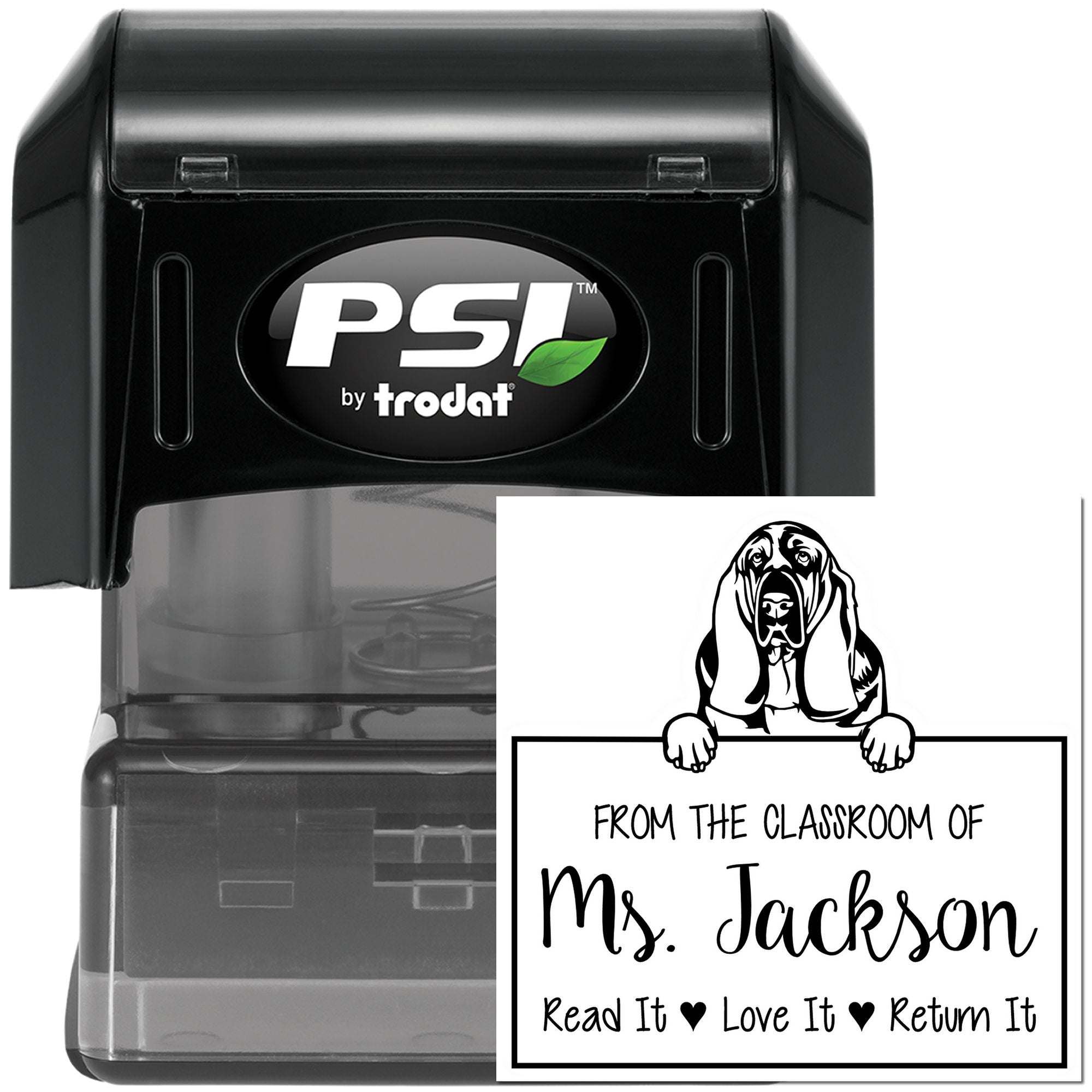 Basset Hound Dog Personalized Book Check-Out Stamp - Engineer Seal Stamps