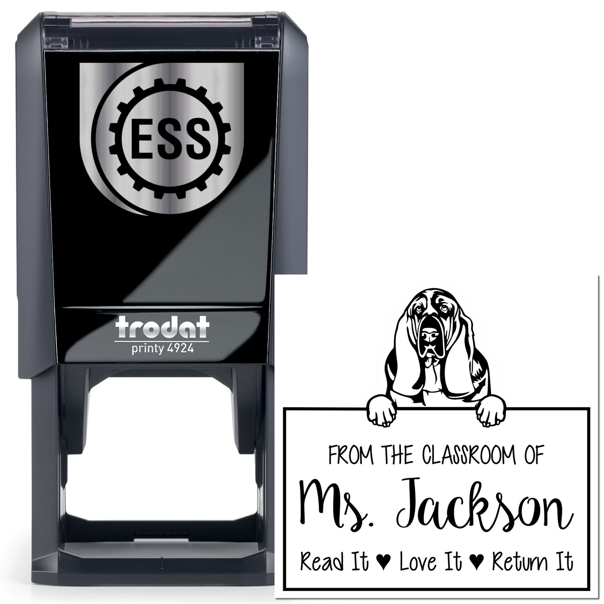 Basset Hound Customizable Home Library Stamp Self-Inking - Engineer Seal Stamps