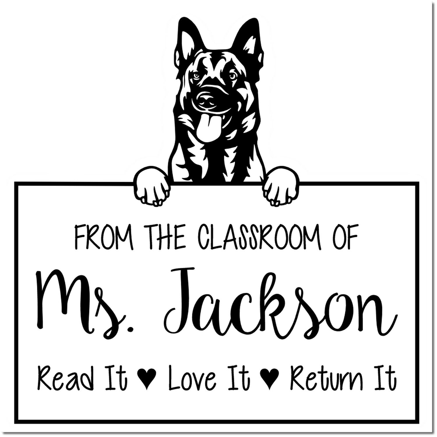 Belgian Malinois Customizable Library Book Stamp Self-Inking - Engineer Seal Stamps