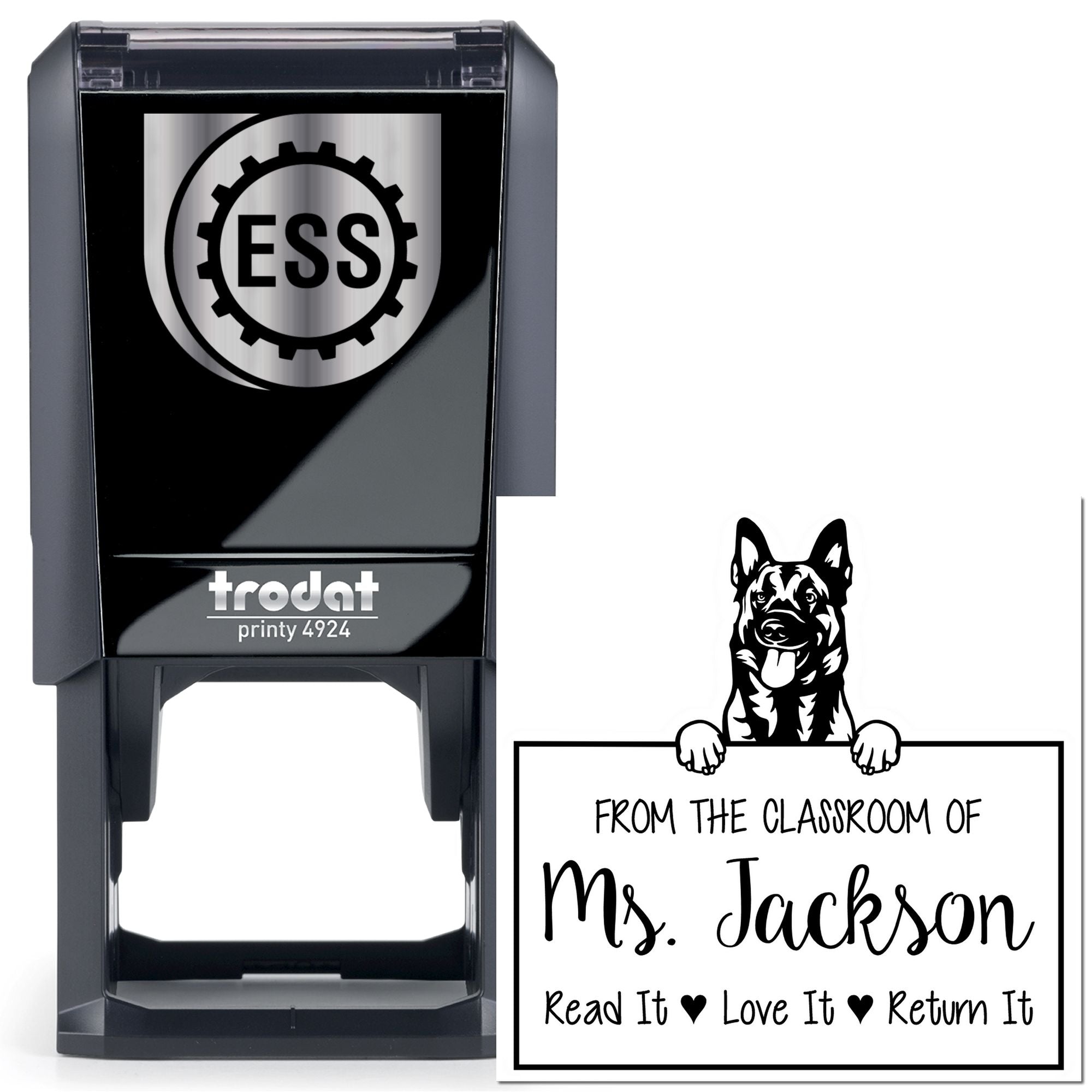 Belgian Malinois Customizable Library Book Stamp Self-Inking - Engineer Seal Stamps
