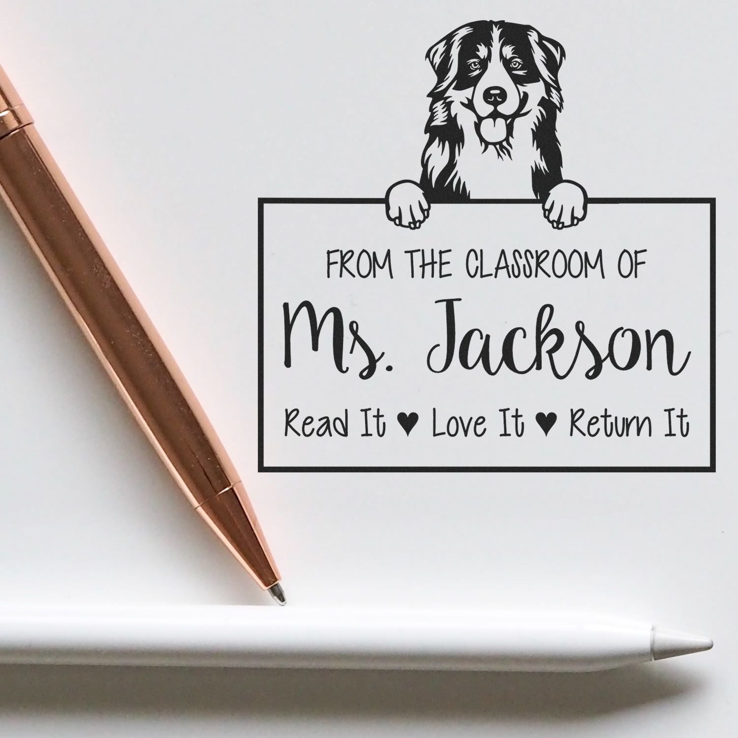 Bernese Mountain Custom Book Name Stamp - Engineer Seal Stamps