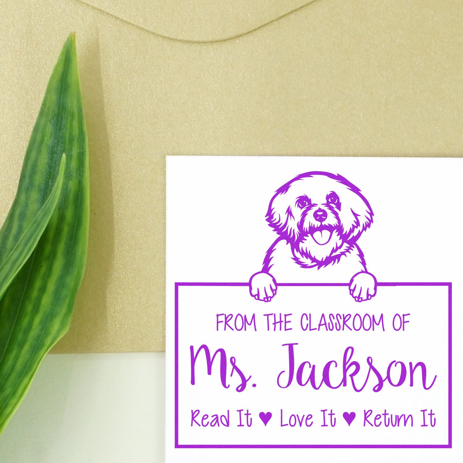 Personalizable Book Ownership Stamp with Bichon Frise Dog - Engineer Seal Stamps