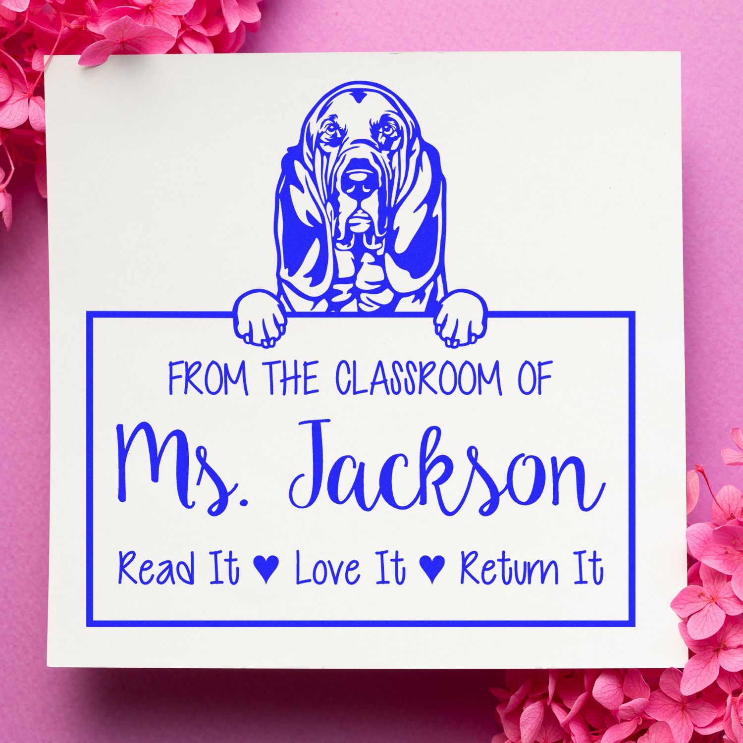 Personalizable Teacher Desk Stamp with Bloodhounds Dog - Engineer Seal Stamps