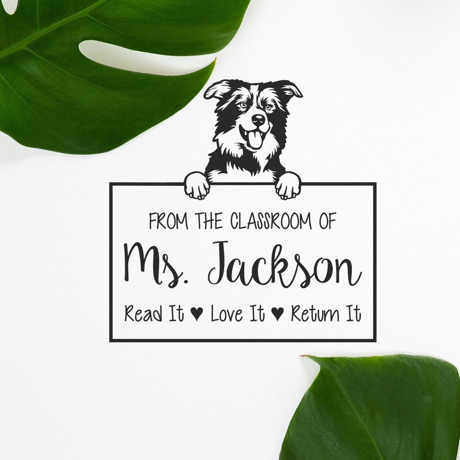 Border Collies Dog Personalized Borrowed Book Reminder Stamp - Engineer Seal Stamps