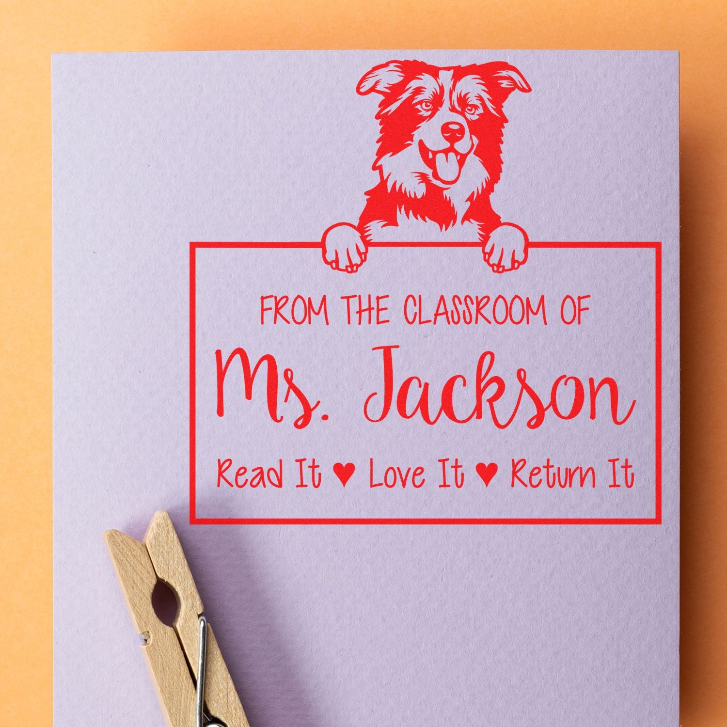 Personalizable Book Return Stamp with Border Collies Dog - Engineer Seal Stamps