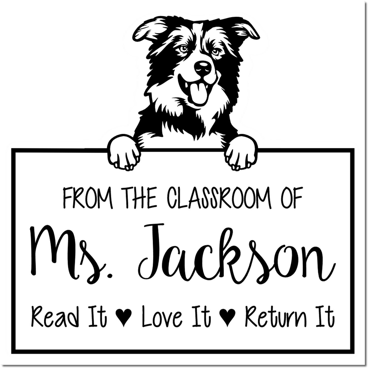 Border Collies Customizable Name For Books Stamp Self-Inking - Engineer Seal Stamps