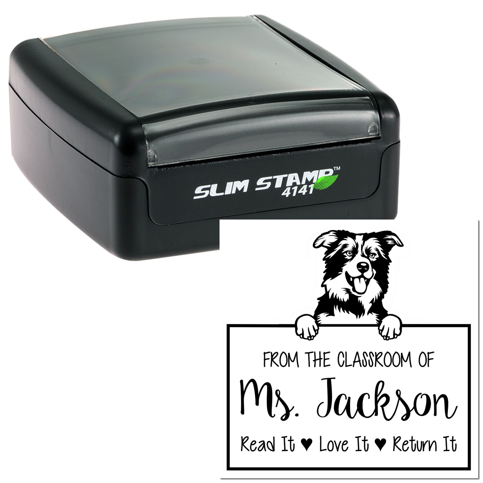 Personalizable Book Return Stamp with Border Collies Dog - Engineer Seal Stamps