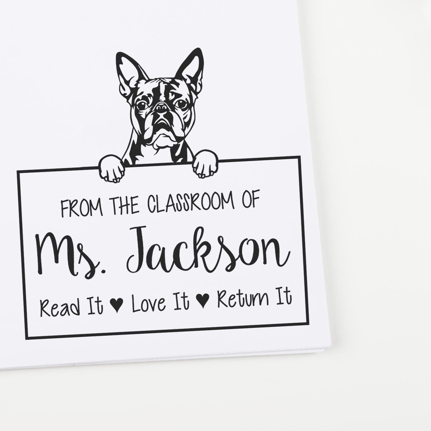 Boston Terrier Customizable Personal Library Stamp Self-Inking - Engineer Seal Stamps