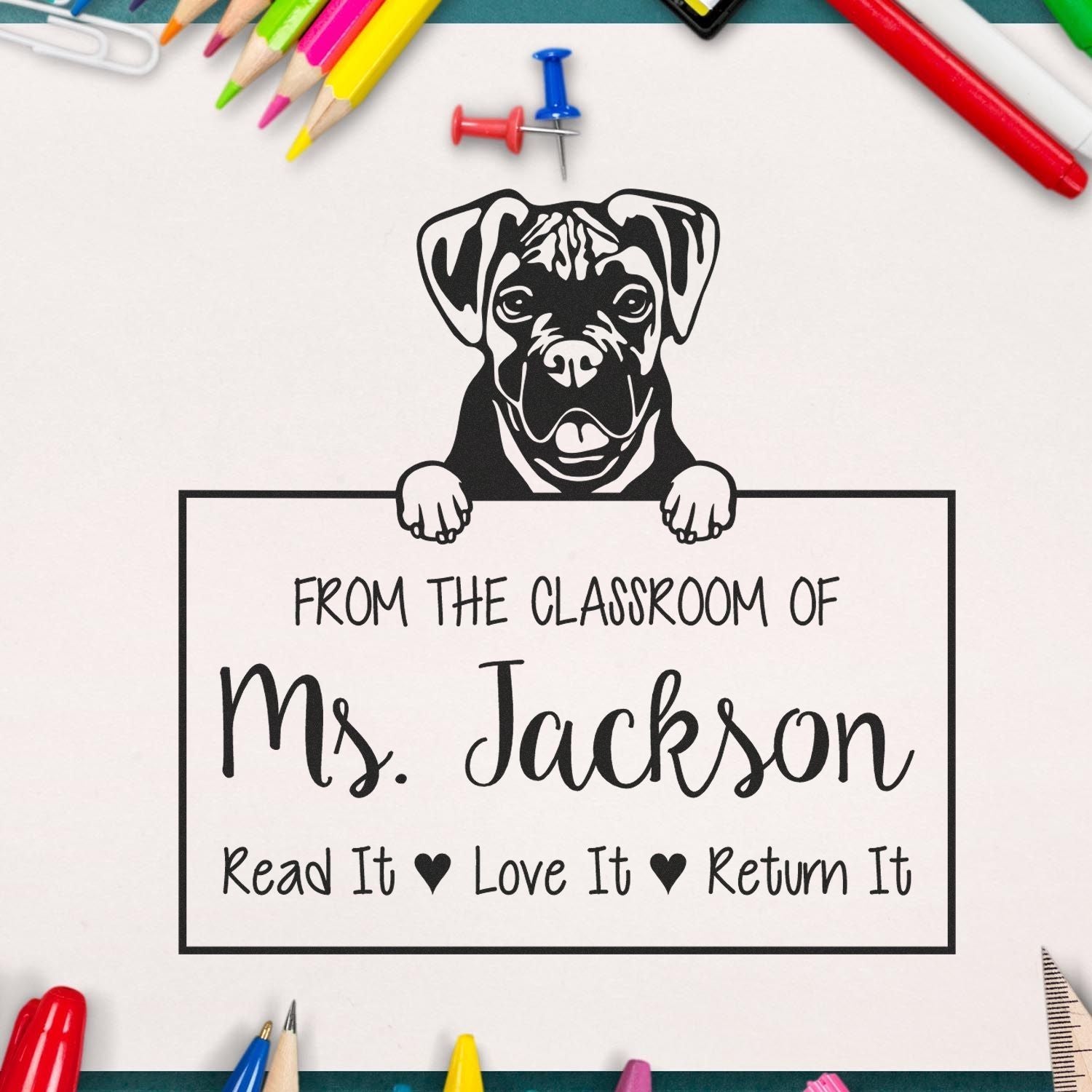 Boxer Dog Personalized Reading Stamp - Engineer Seal Stamps