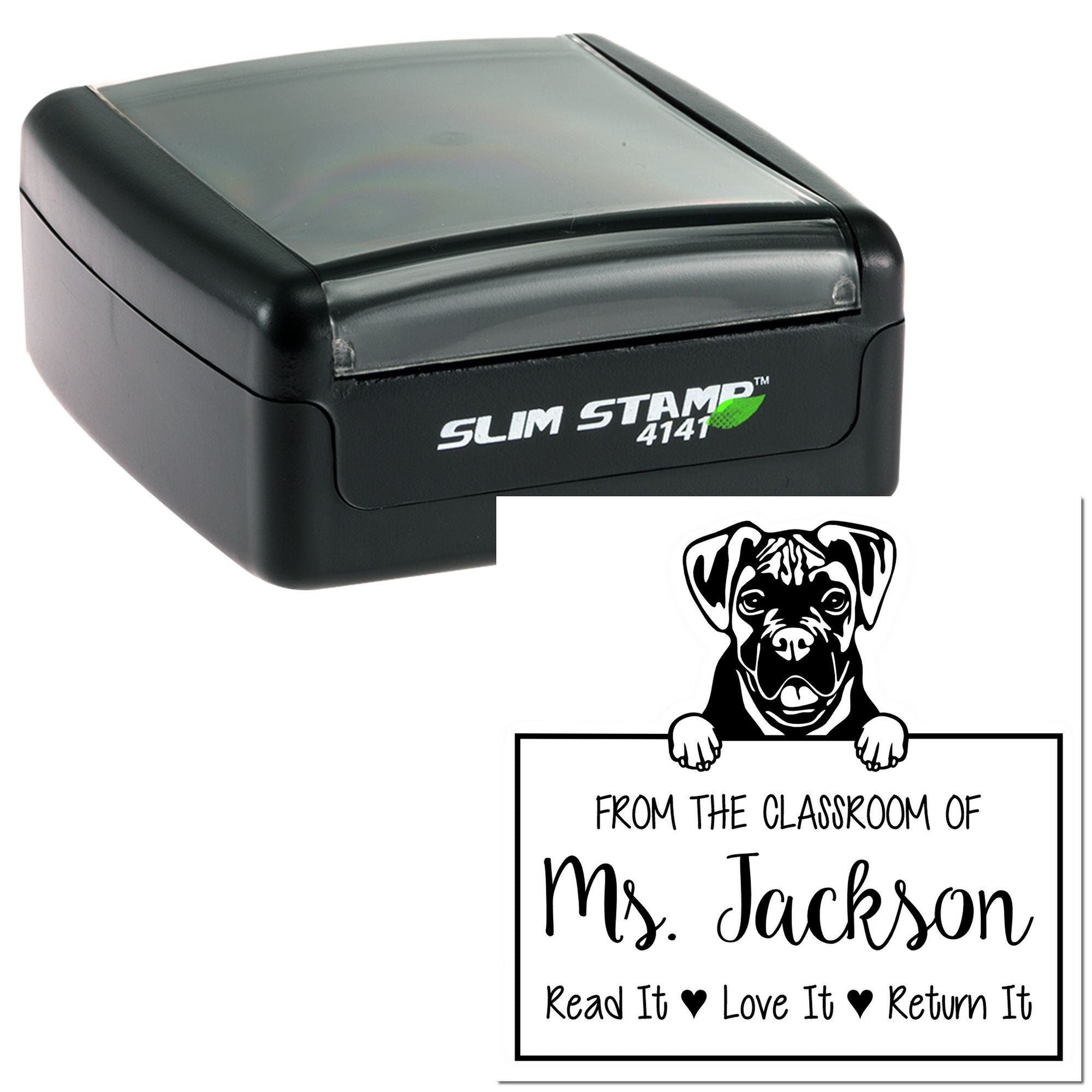 Personalizable Teacher's Name Stamp with Boxer Dog - Engineer Seal Stamps