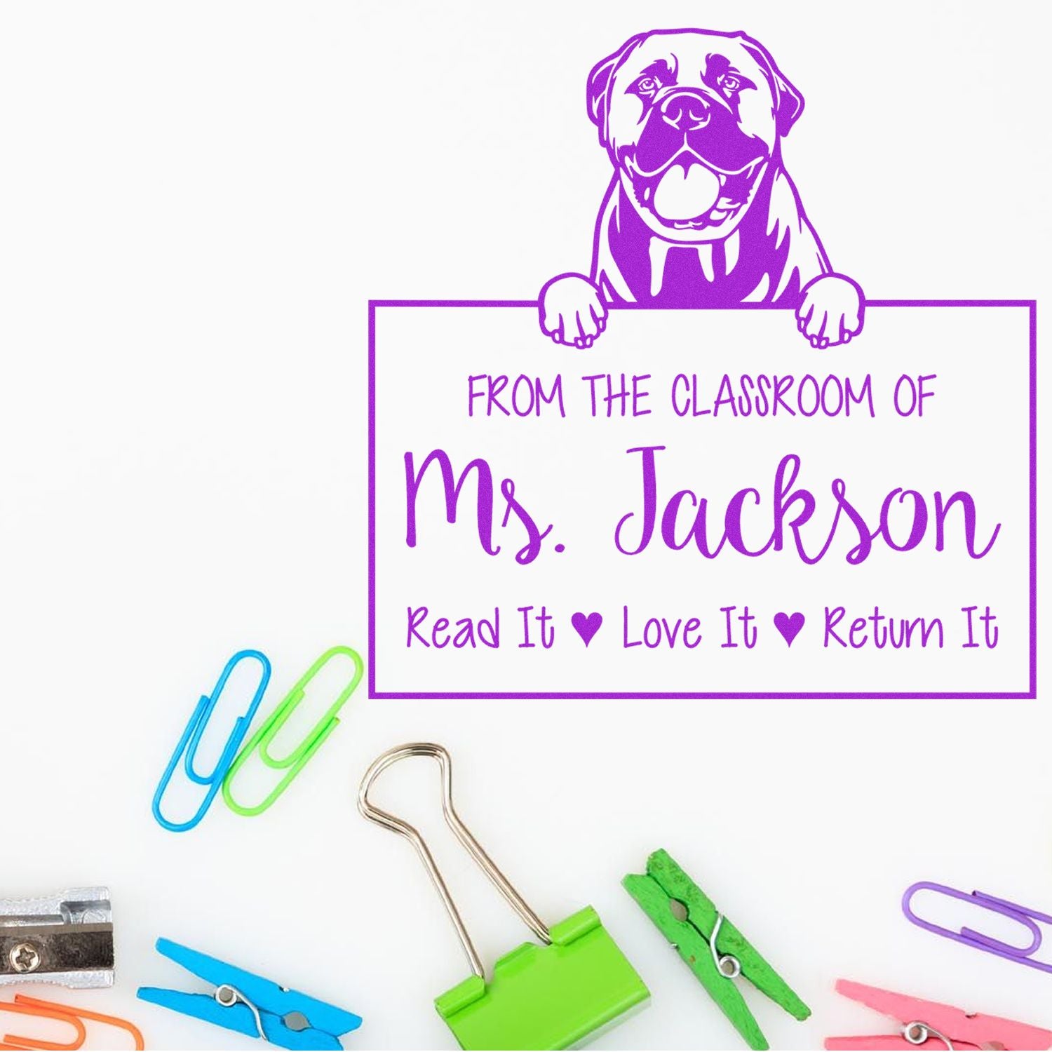 Personalizable Classroom Library Tools Stamp with Bullmastiffs Dog - Engineer Seal Stamps