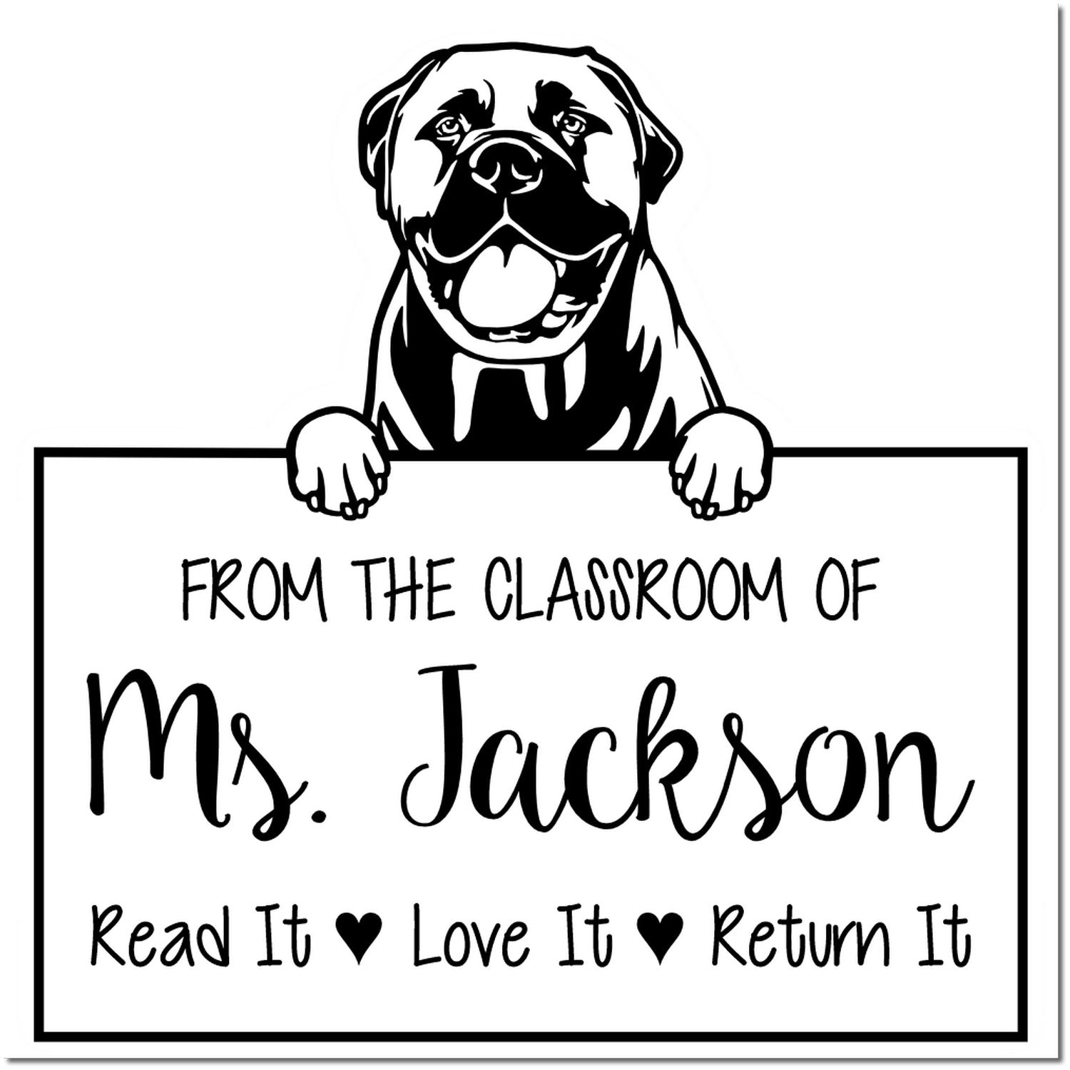 Adorable Bullmastiff Customizable Property Of Library Stamp Self-Inking - Engineer Seal Stamps