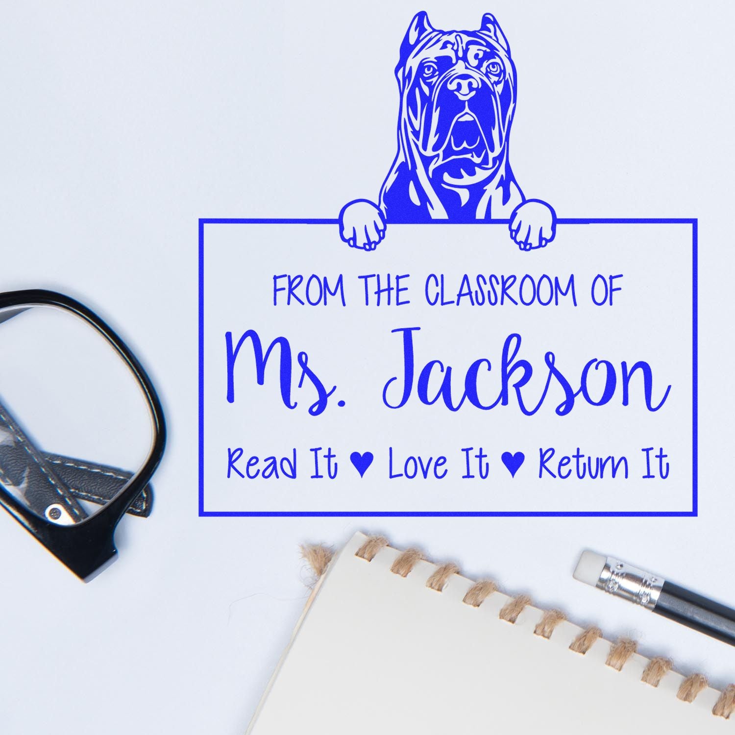 Cane Corso Dog Personalized Classroom Book Lending Stamp - Engineer Seal Stamps