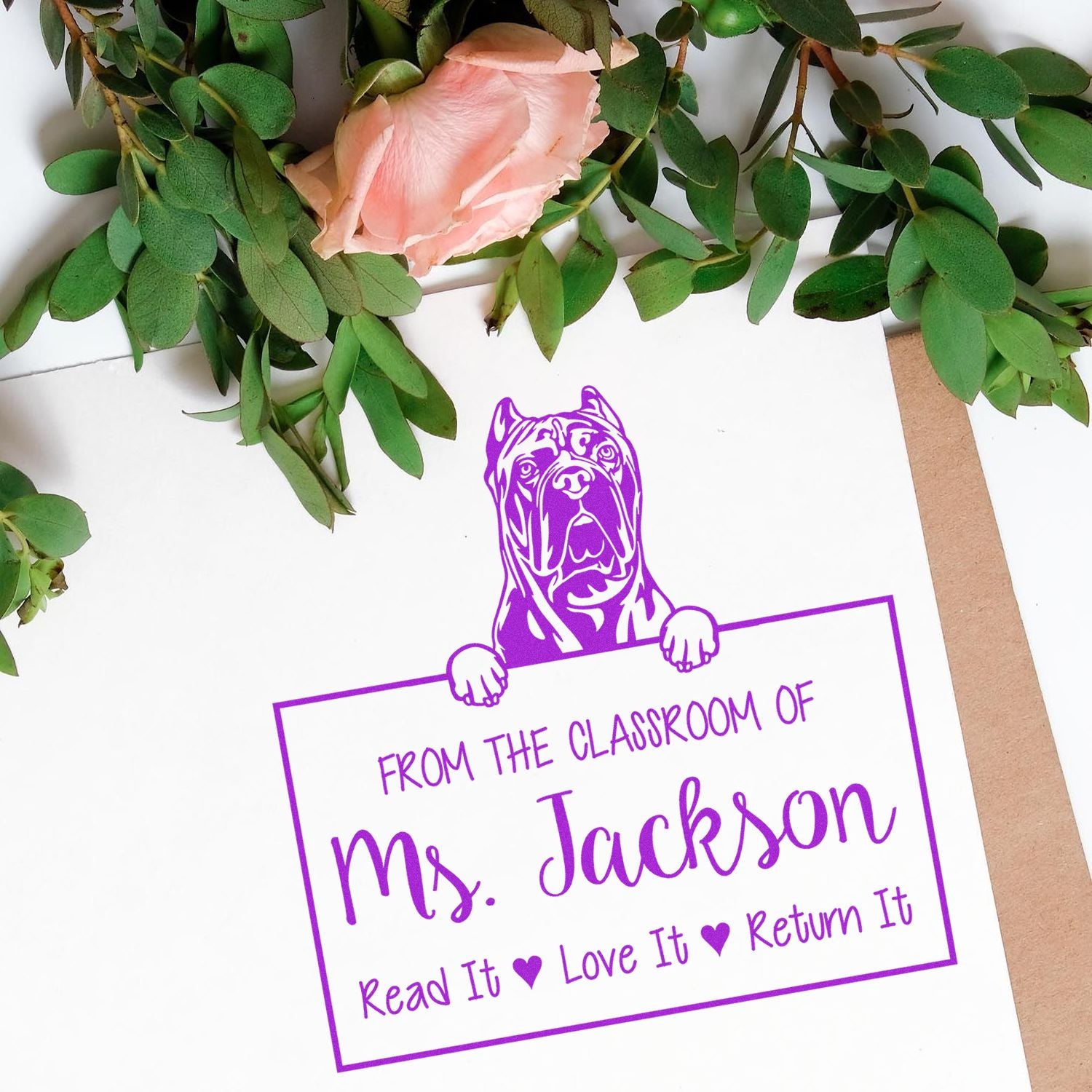 Personalizable For Teacher's Library Stamp with Cane Corso Dog - Engineer Seal Stamps