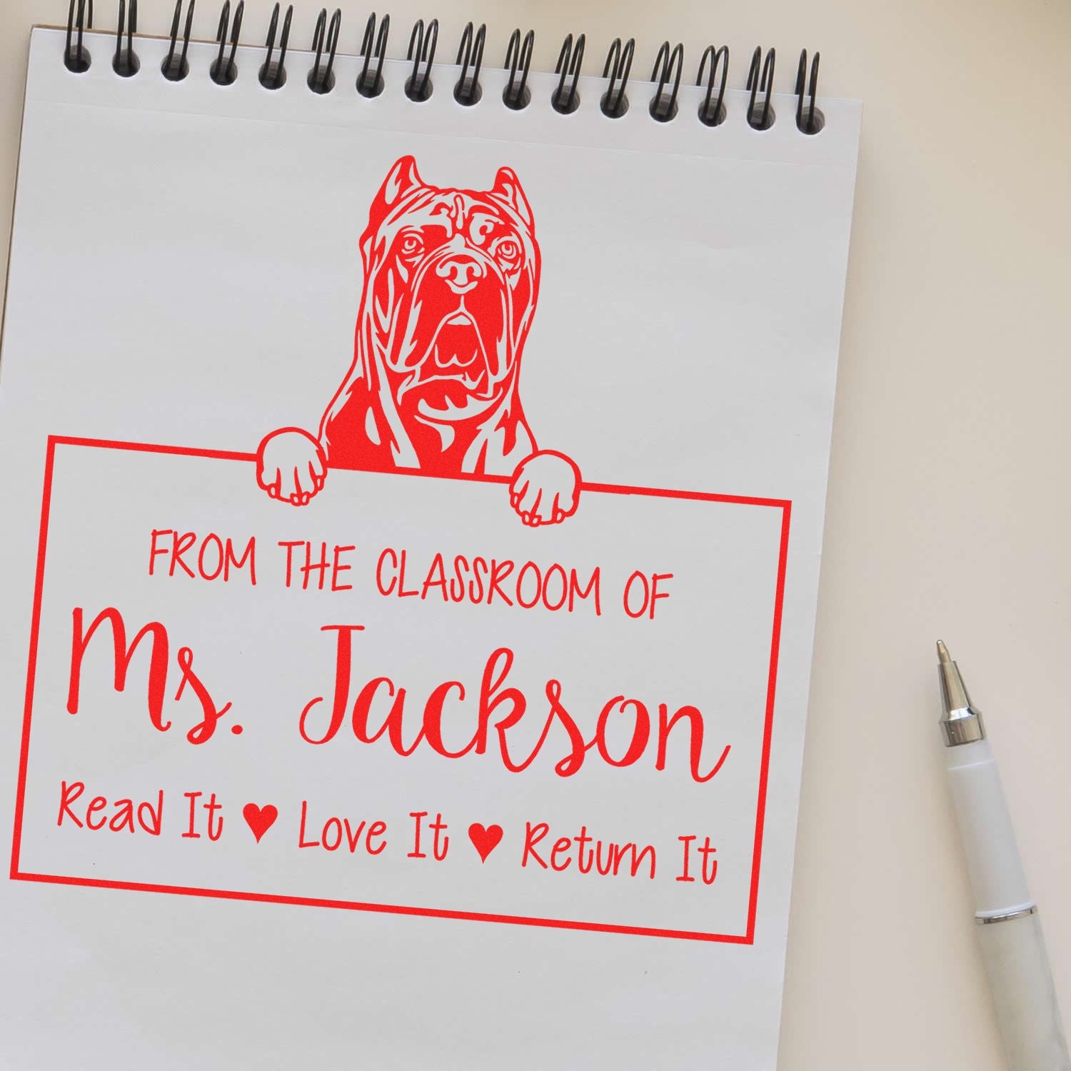 Personalizable For Teacher's Library Stamp with Cane Corso Dog - Engineer Seal Stamps