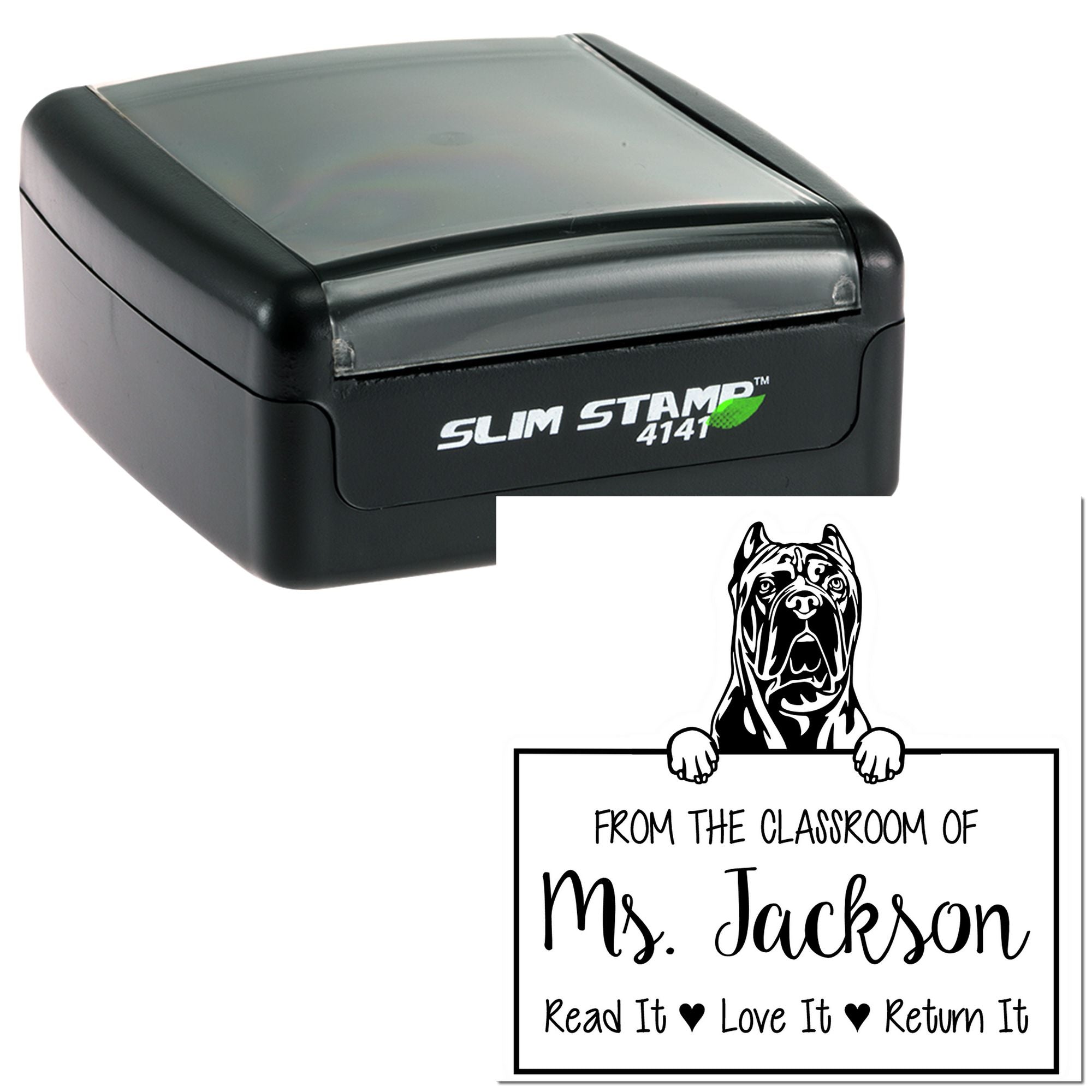 Personalizable For Teacher's Library Stamp with Cane Corso Dog - Engineer Seal Stamps