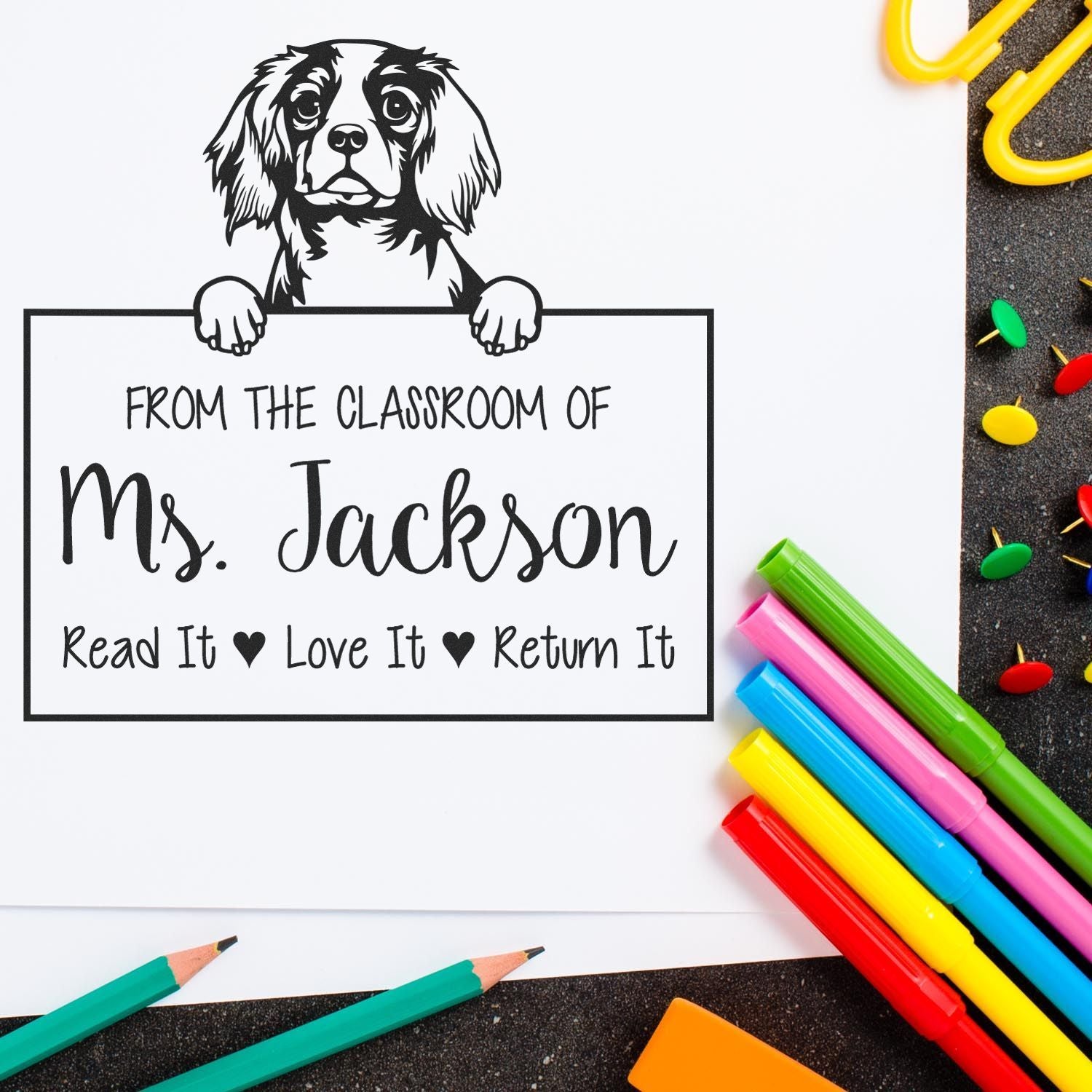Cavalier King Charles Spaniel Dog Personalized For Lending Books Stamp - Engineer Seal Stamps