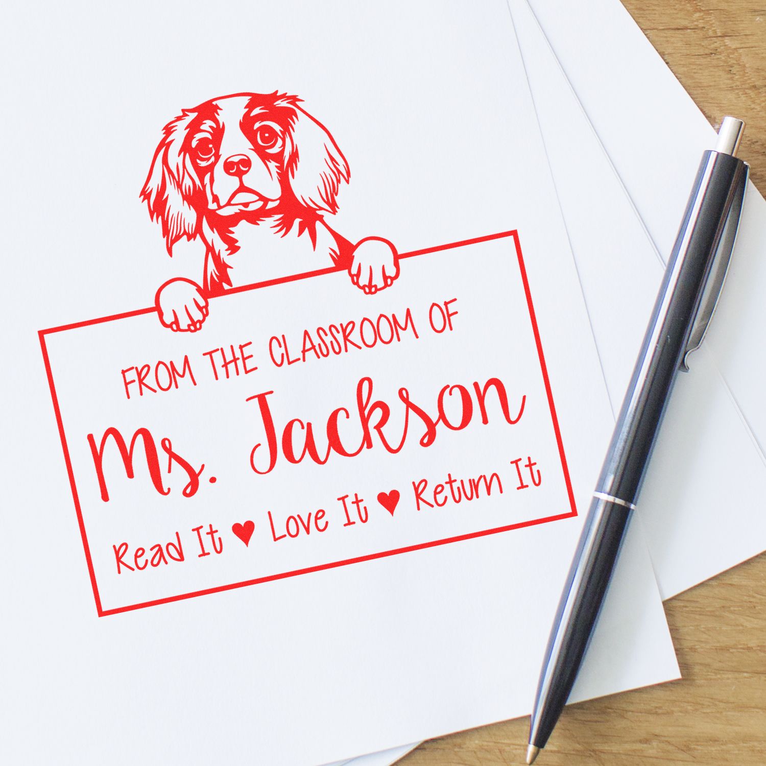 Adorable Cavalier King Charles Spaniel Customizable Read It Love It Return It Custom Stamp Self-Inking - Engineer Seal Stamps