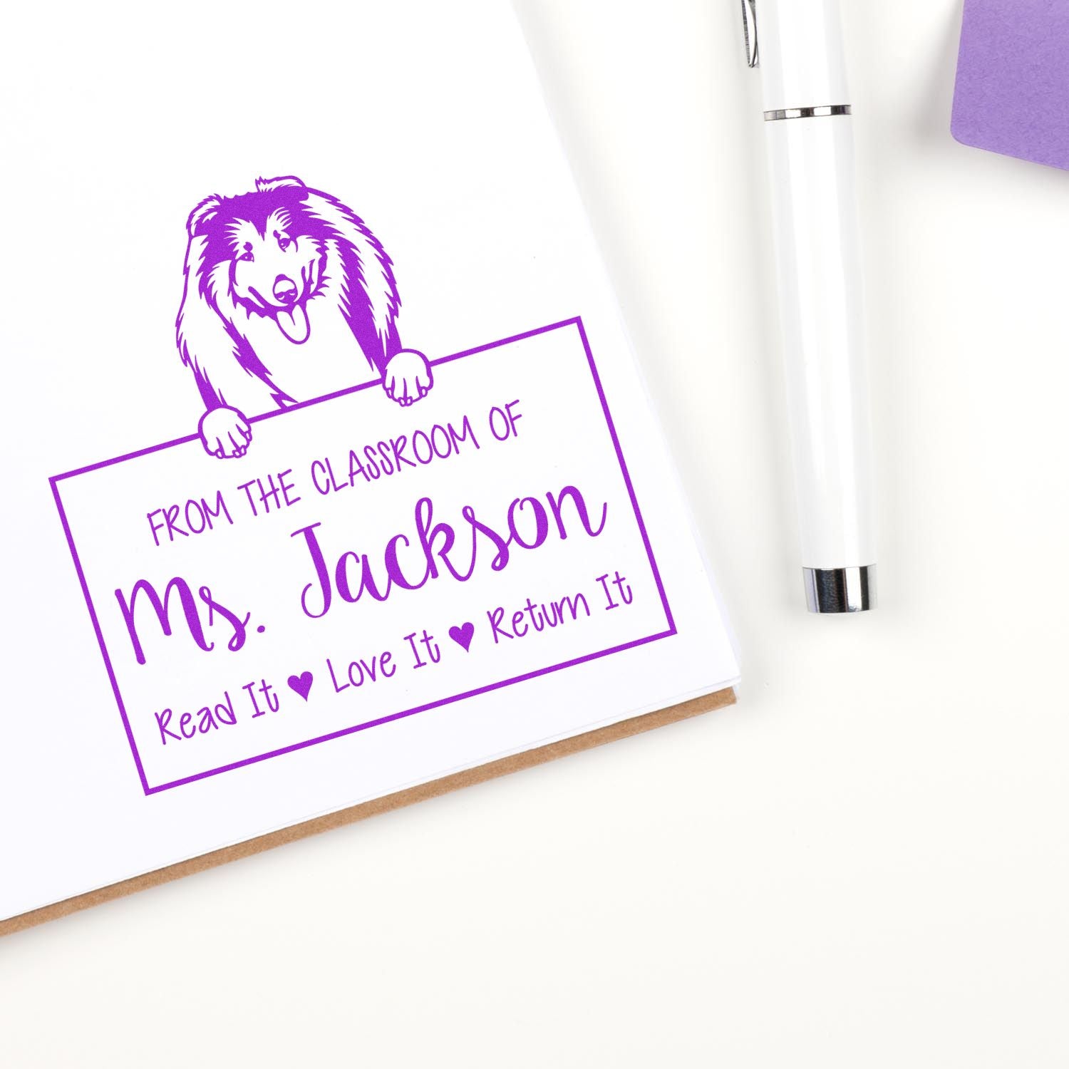 Adorable Collie Customizable Read It Love It Return It For Book Clubs Stamp Self-Inking - Engineer Seal Stamps