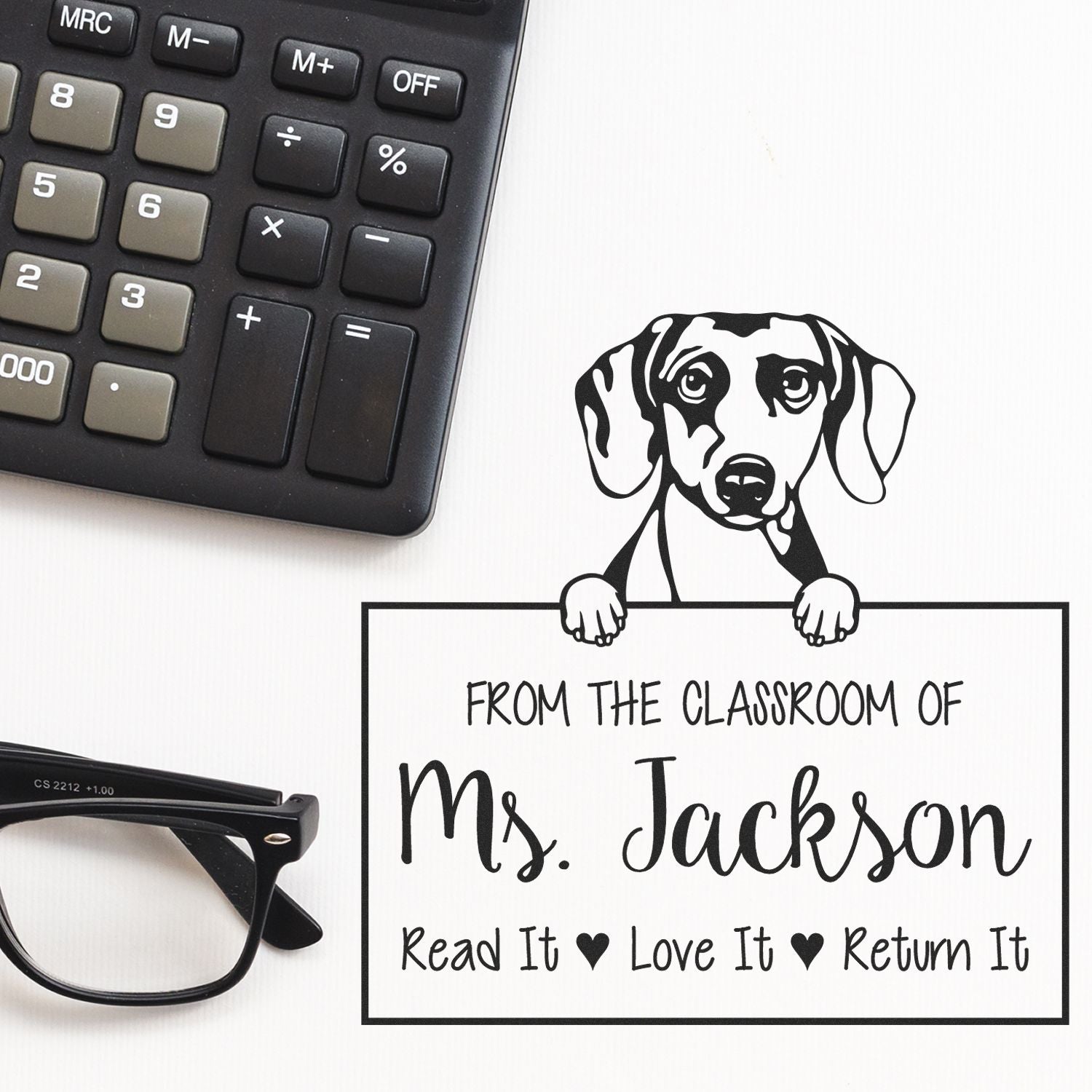 Daschound Dog Personalized Book Borrowing Rules Stamp - Engineer Seal Stamps