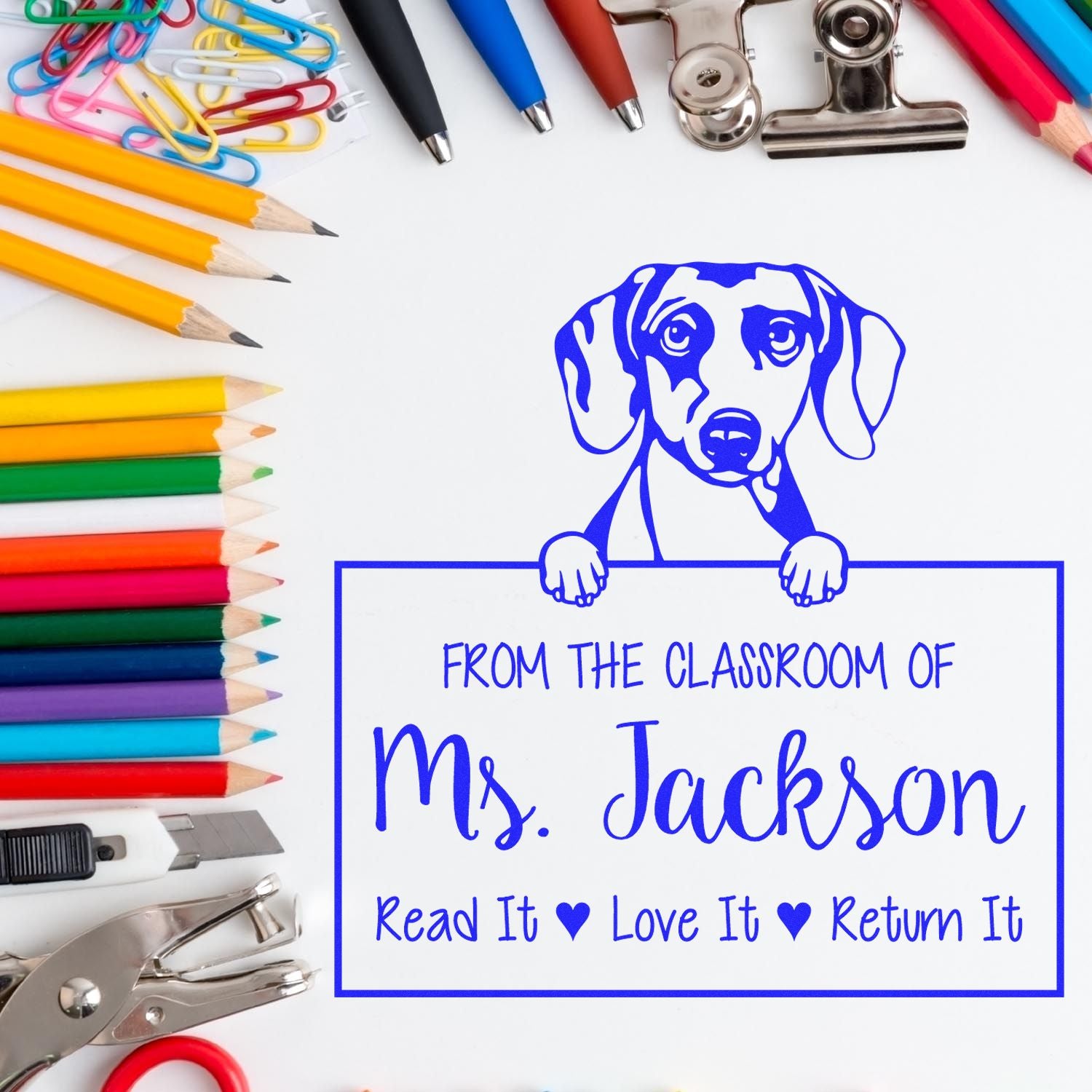 Daschound Dog Personalized Book Borrowing Rules Stamp - Engineer Seal Stamps