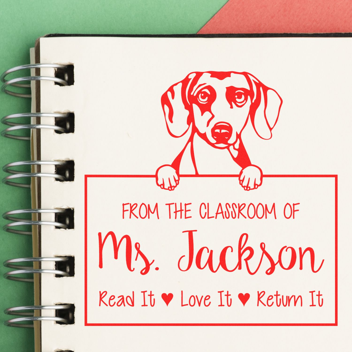 Personalizable Teacher Design Stamp with Daschound Dog - Engineer Seal Stamps