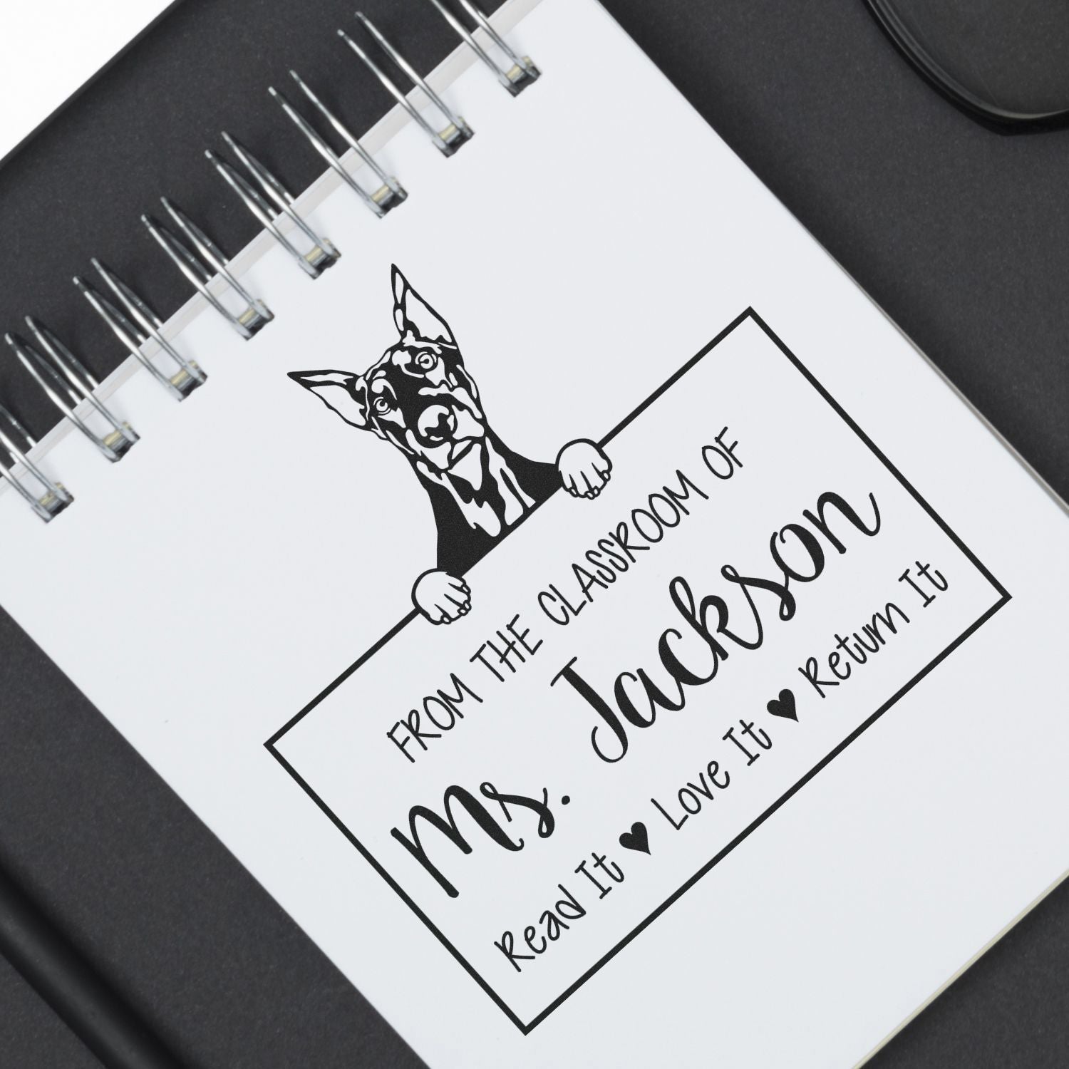 Personalizable Book Ownership Tools Stamp with Doberman Dog - Engineer Seal Stamps