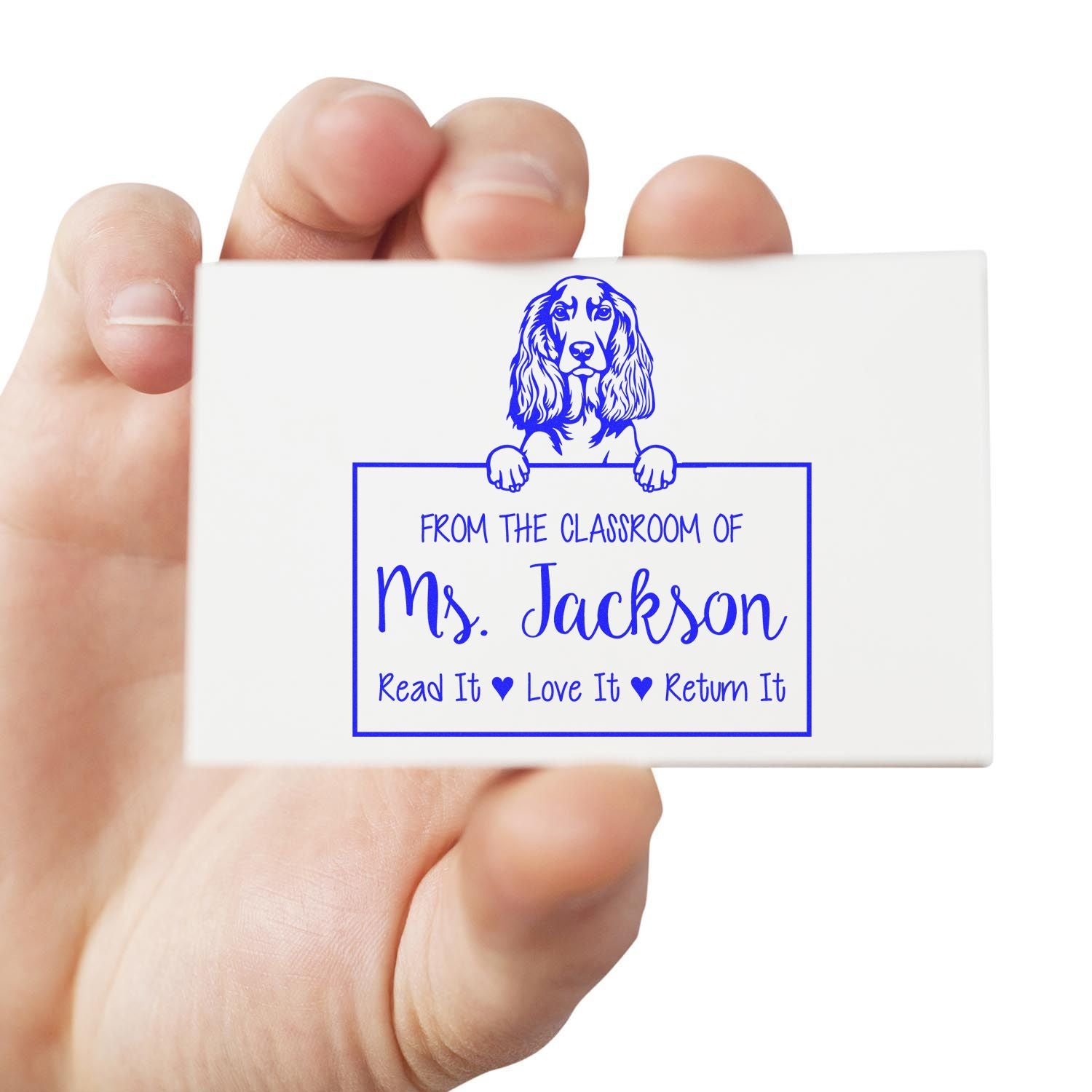 Personalizable Library Return Stamp with English Cocker Spaniel Dog - Engineer Seal Stamps