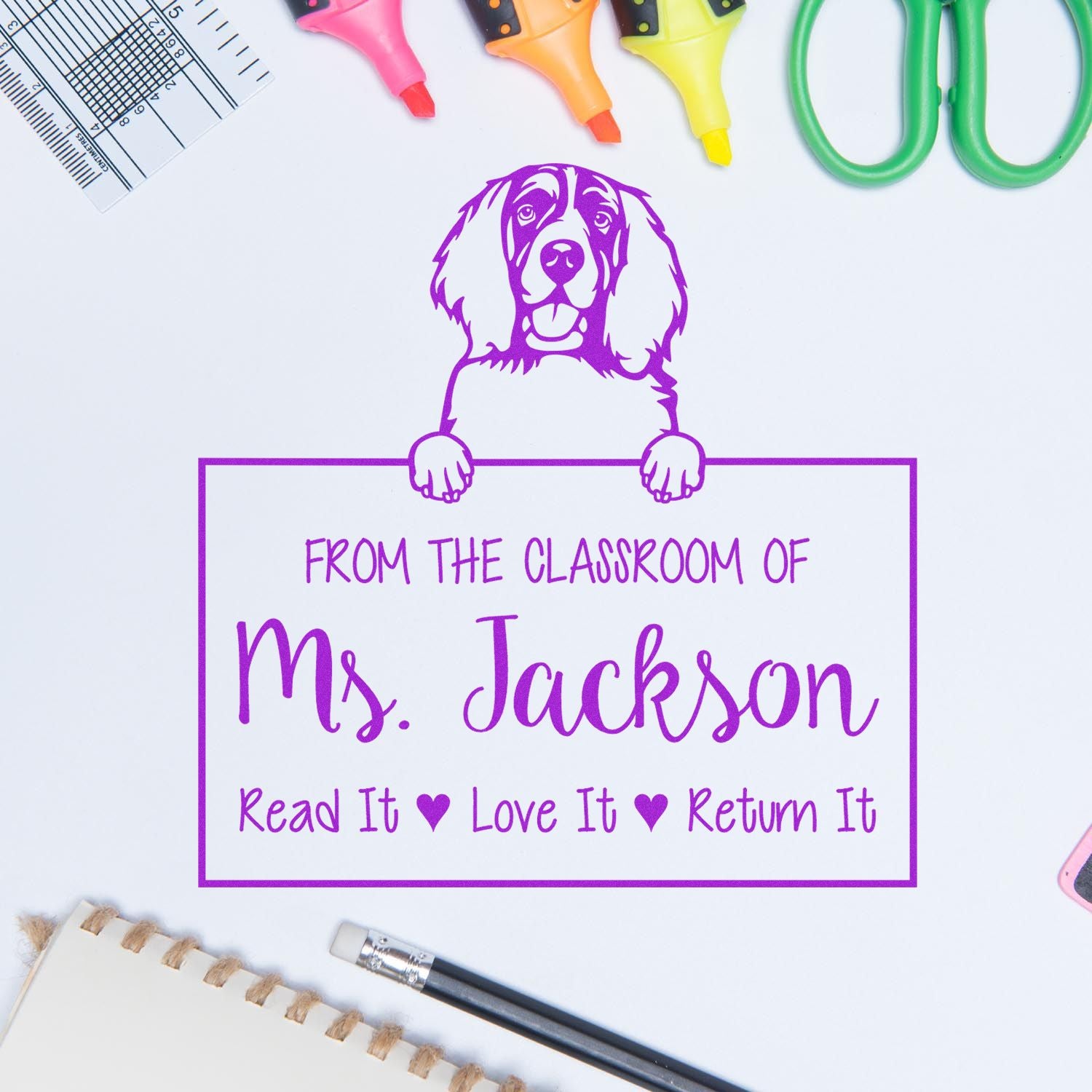 Personalizable Name For Books Stamp with English Springer Spaniel Dog - Engineer Seal Stamps