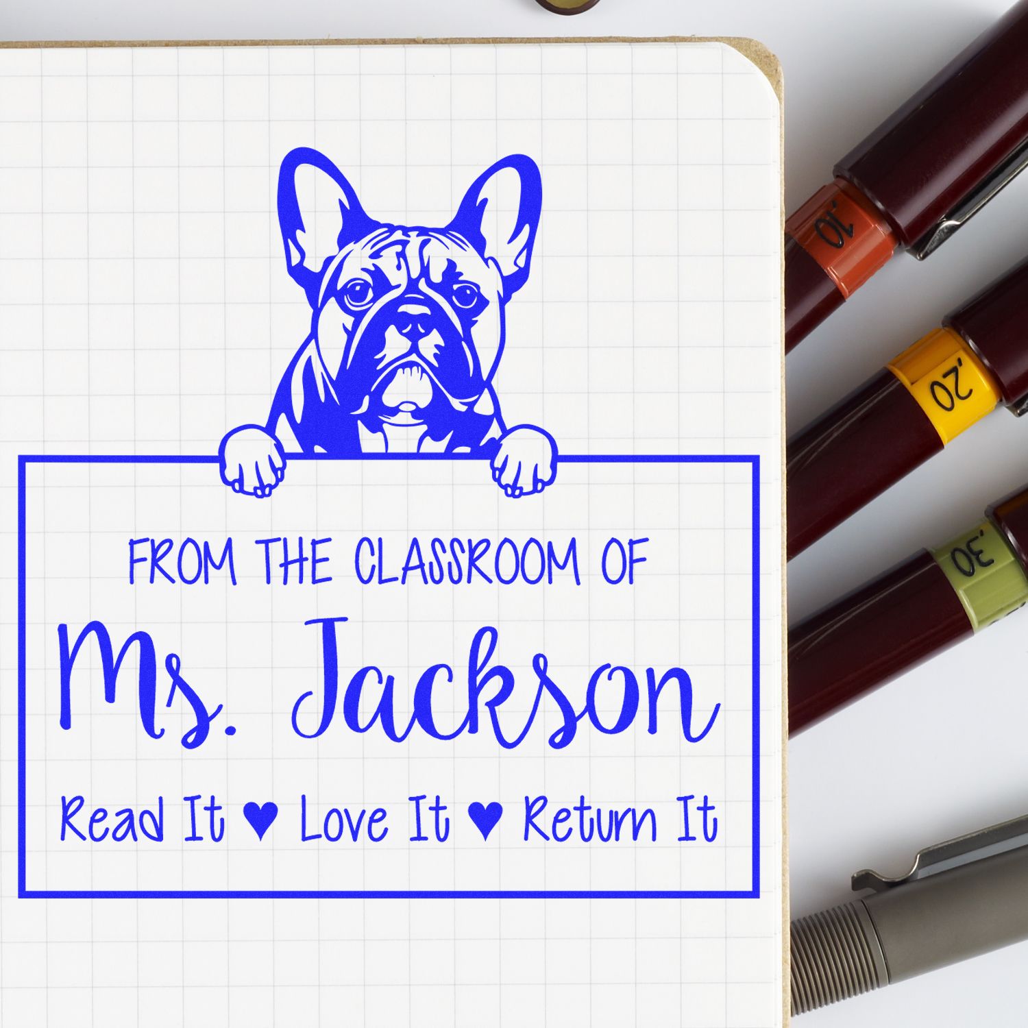 French Bulldog Dog Personalized Book Ownership Tool Stamp - Engineer Seal Stamps