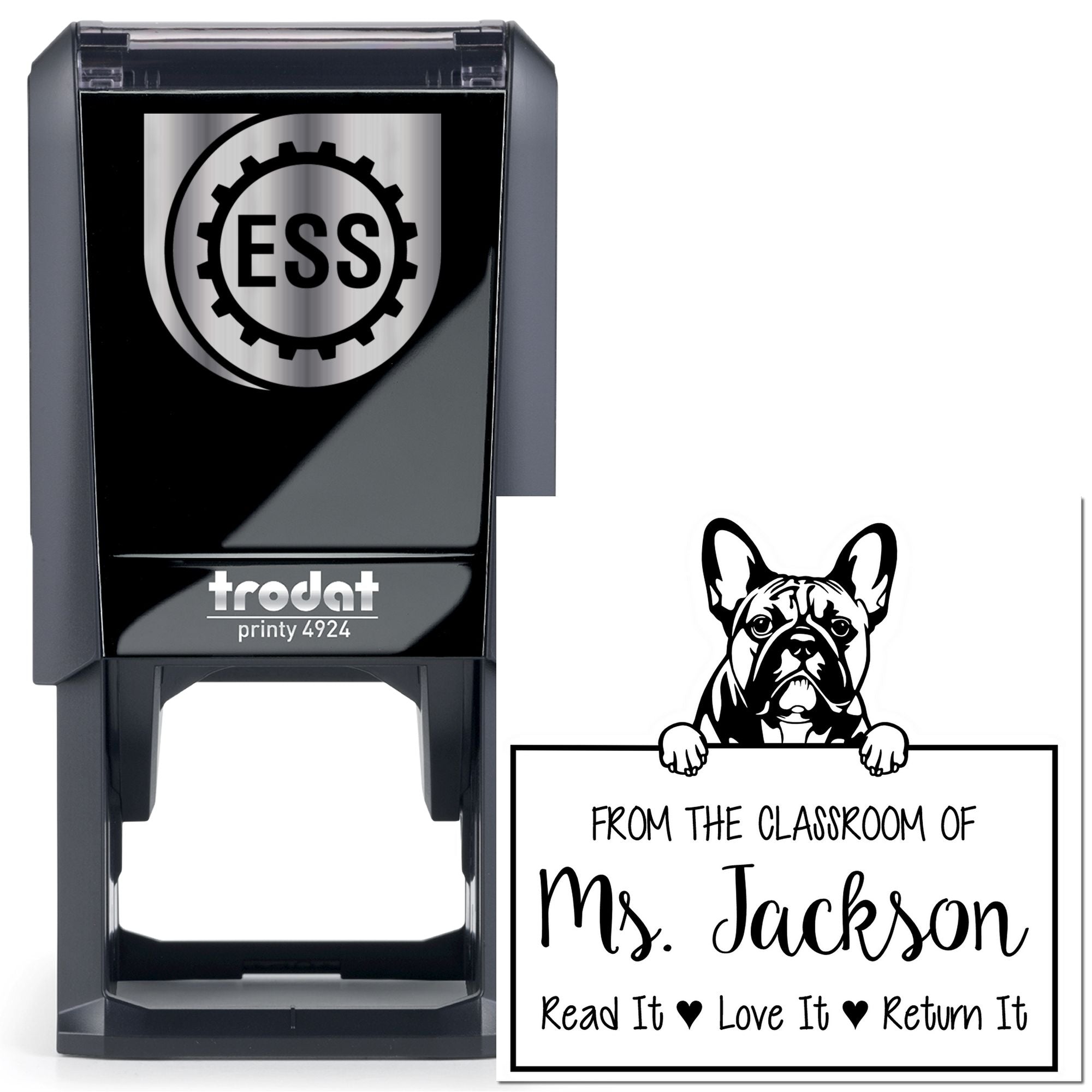 French Bulldog Customizable Read It Love It Return It For Classroom Stamp Self-Inking - Engineer Seal Stamps