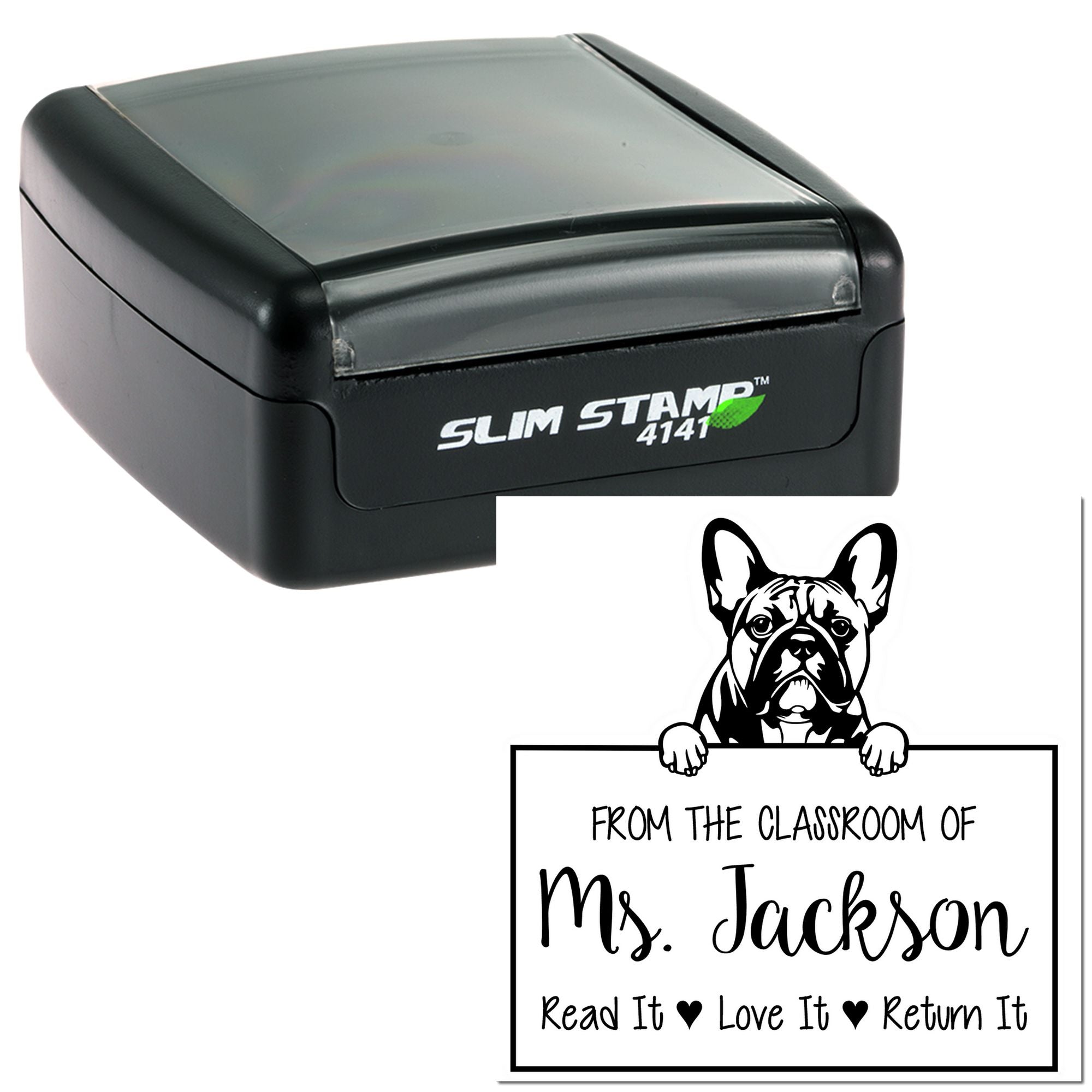 Personalizable Classroom Supplies Stamp with French Bulldog Dog - Engineer Seal Stamps