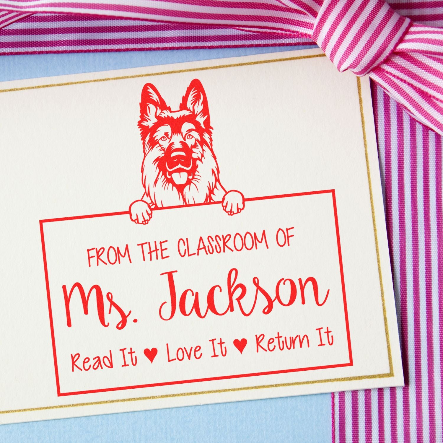 Personalizable Teacher Supply Stamp with German Shepherd Dog - Engineer Seal Stamps