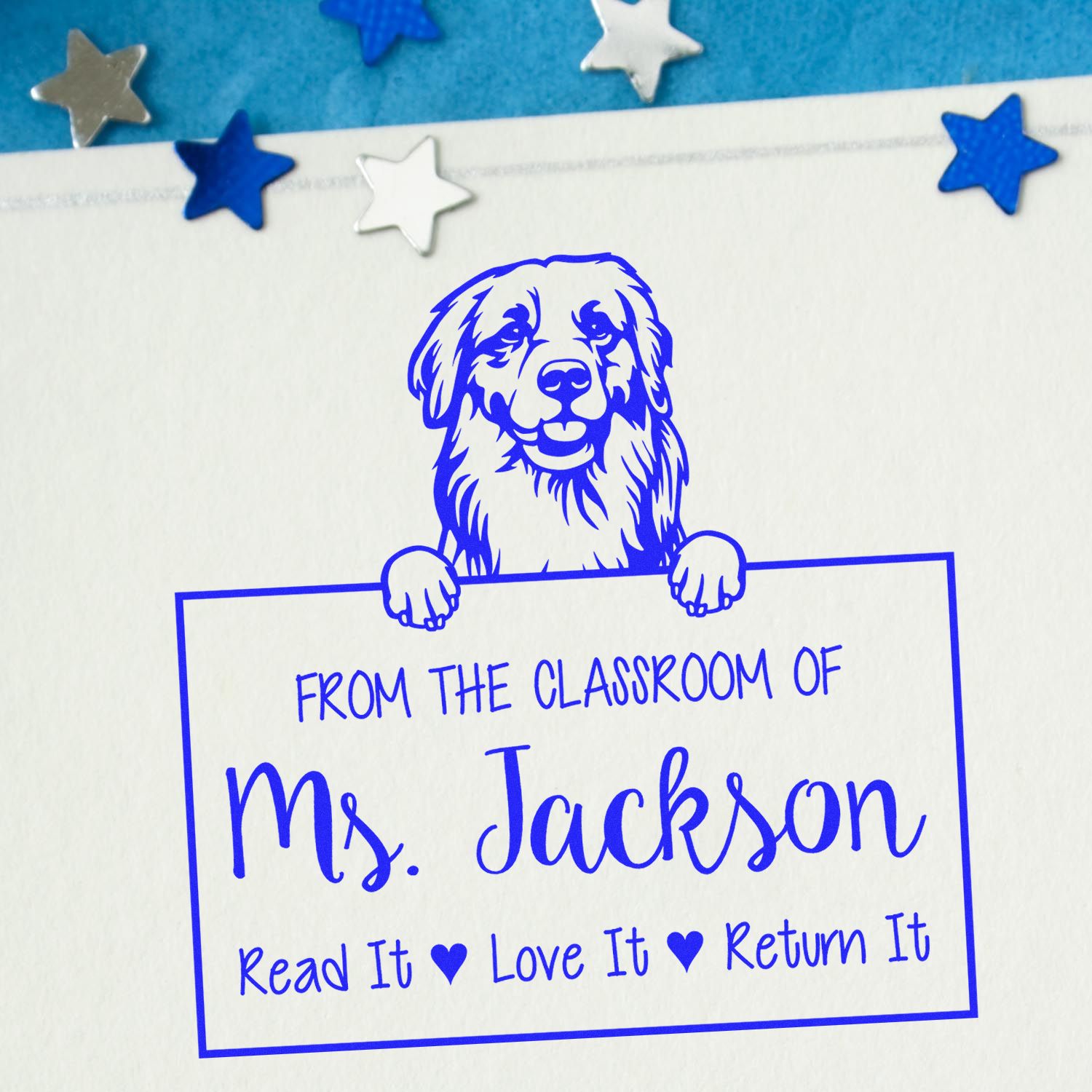 Golden Retriever Dog Personalized Return Library Book Stamp - Engineer Seal Stamps