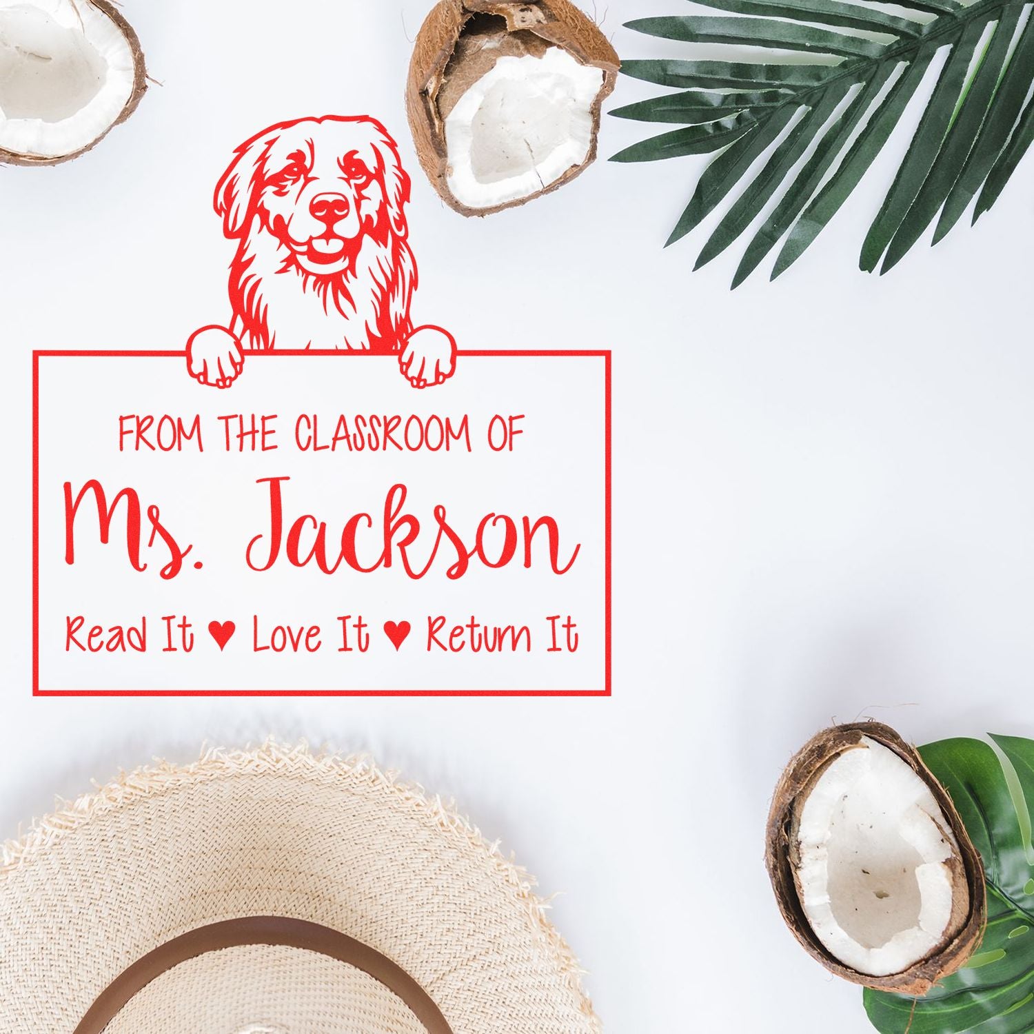 Golden Retriever Dog Personalized Return Library Book Stamp - Engineer Seal Stamps