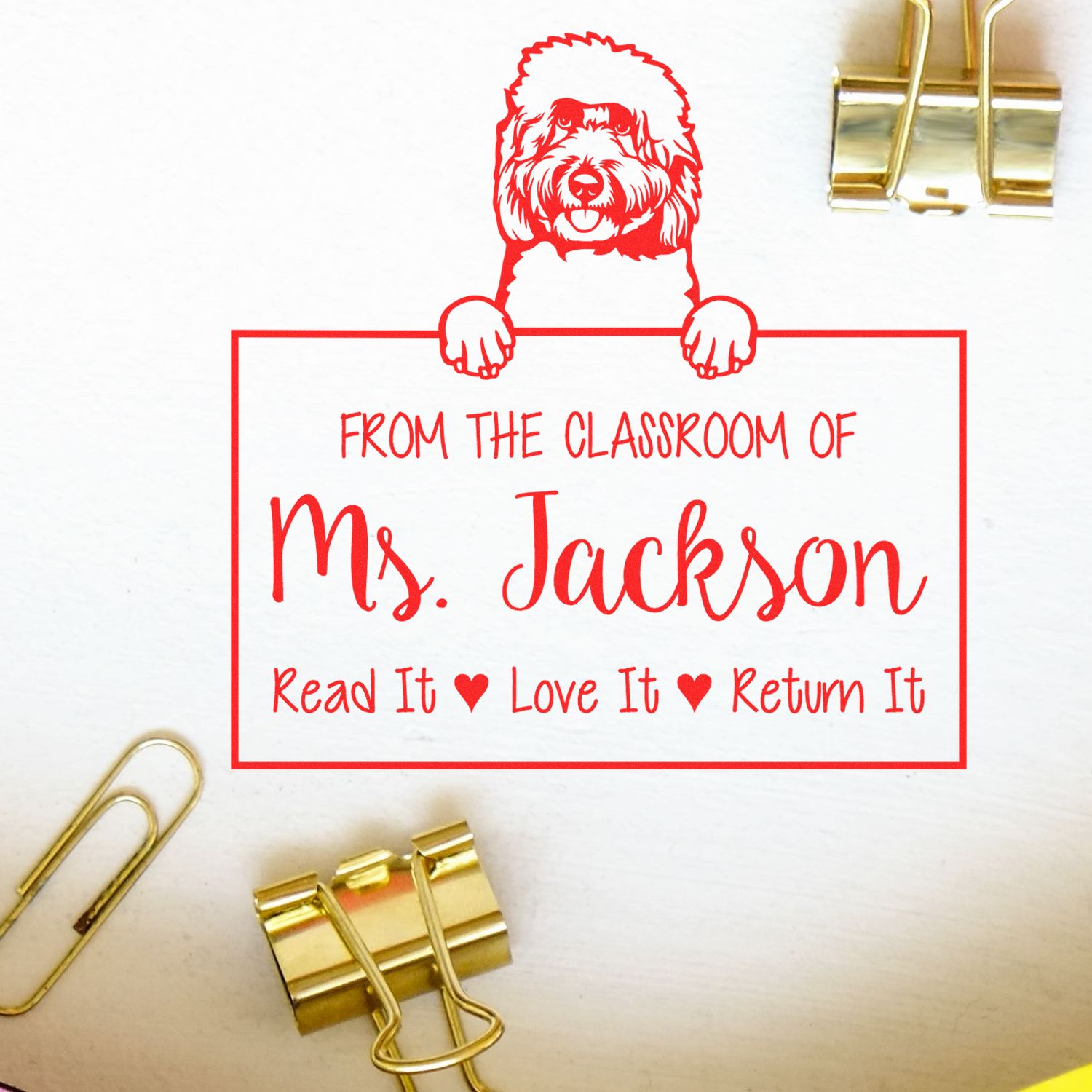 Goldendoodle Customizable Read It Love It Return It For Schools Stamp Self-Inking - Engineer Seal Stamps