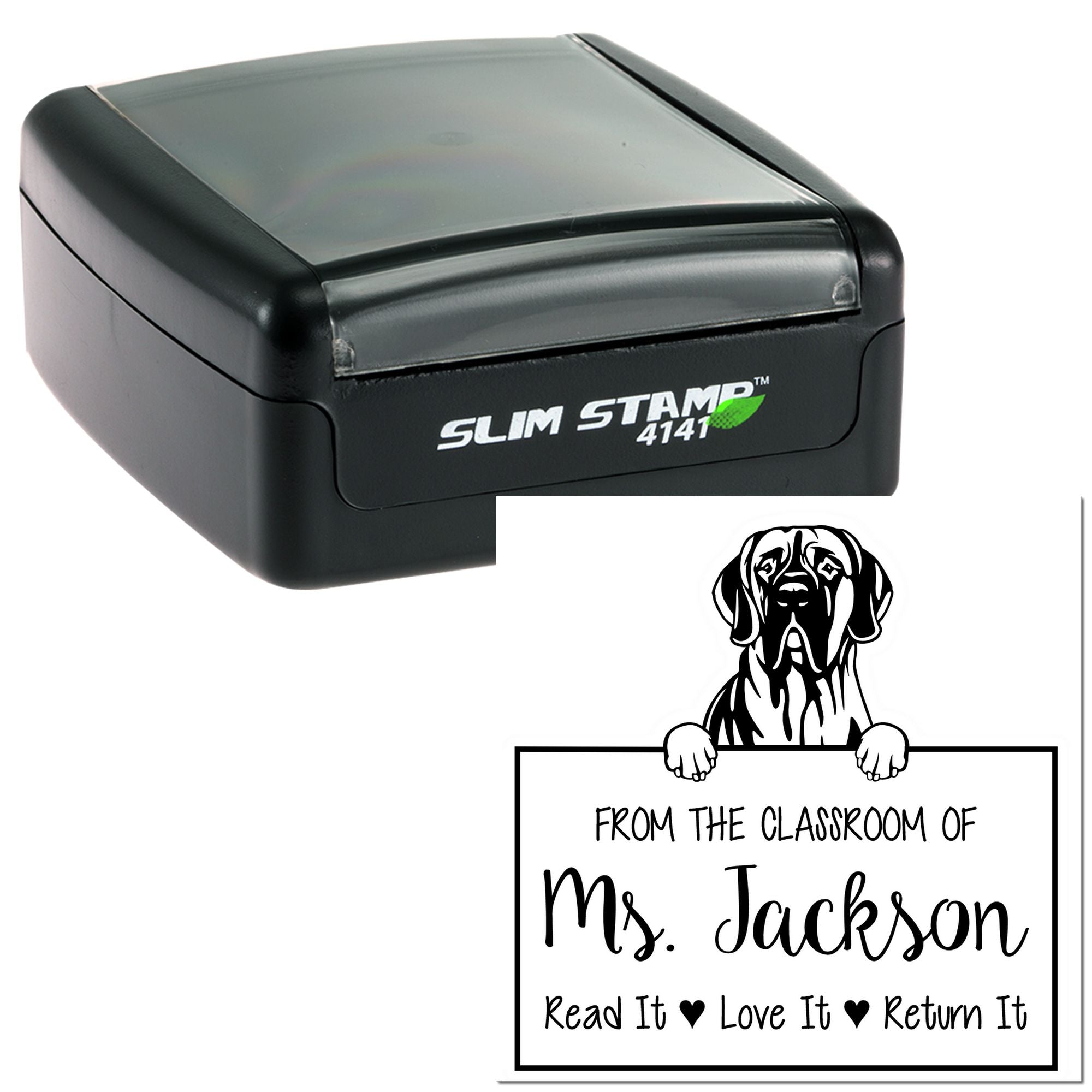 Personalizable Book Identity Stamp with Great Dane Dog - Engineer Seal Stamps