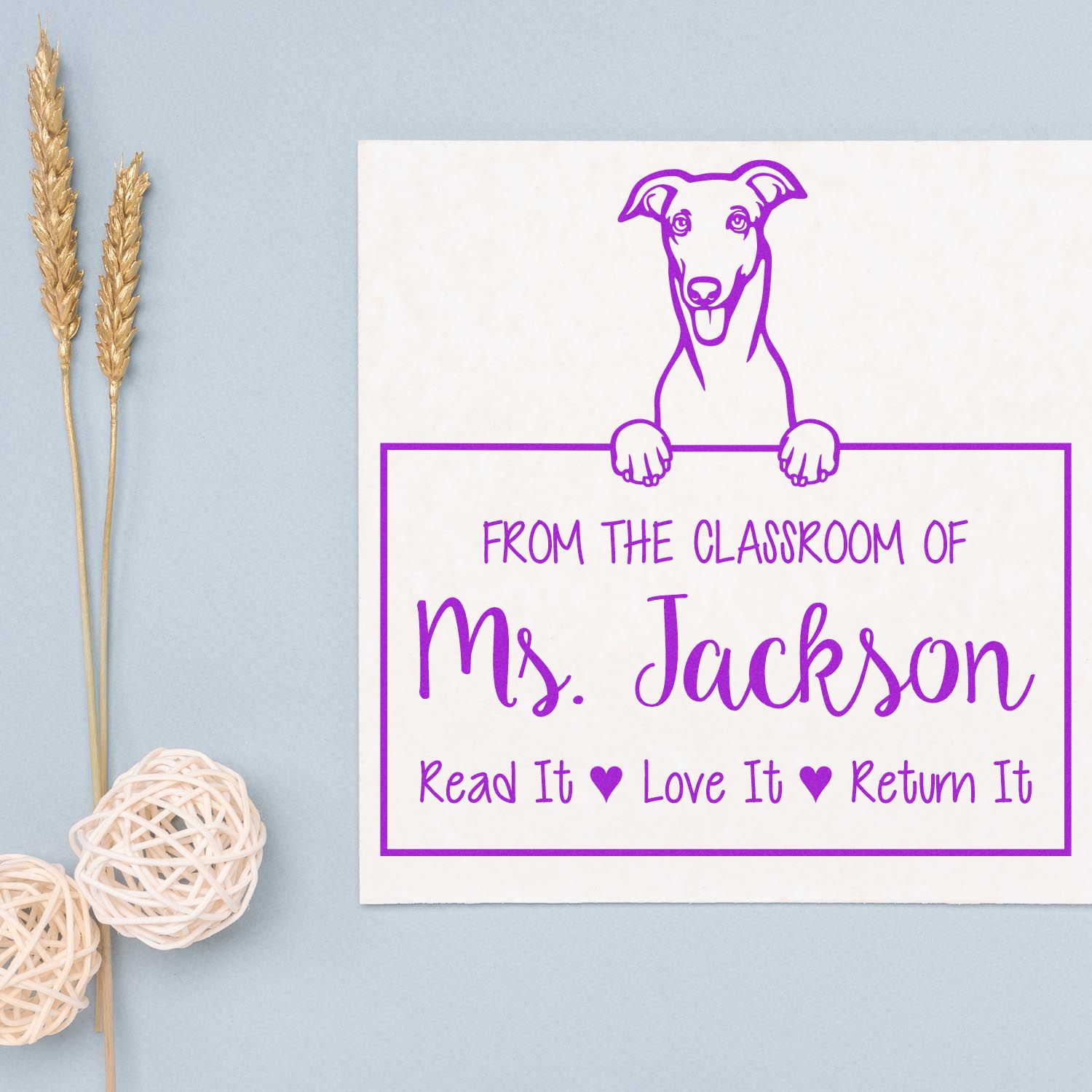 Personalizable Teacher Desk Tools Stamp with Greyhound Dog - Engineer Seal Stamps