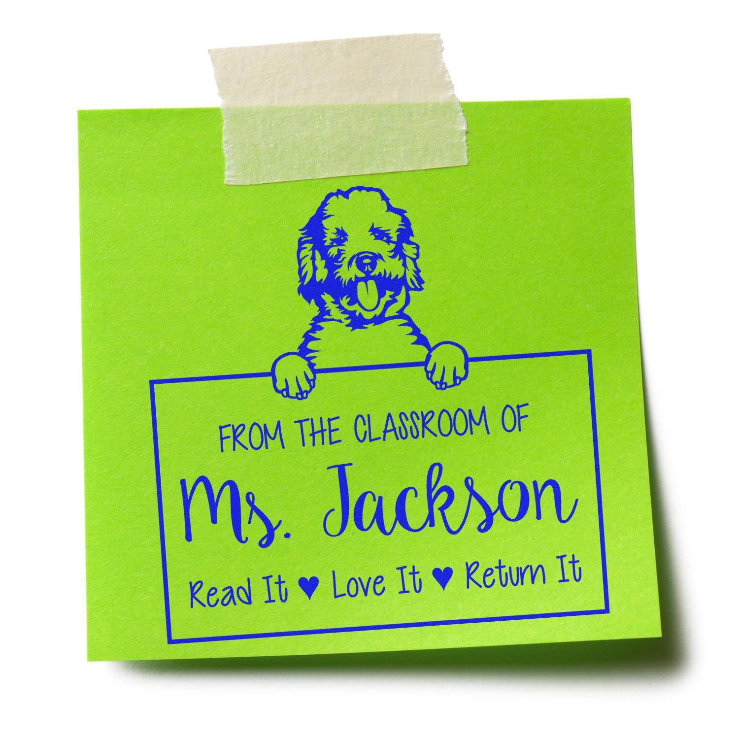 Labradoodle Dog Personalized Book Sharing Reminder Stamp - Engineer Seal Stamps