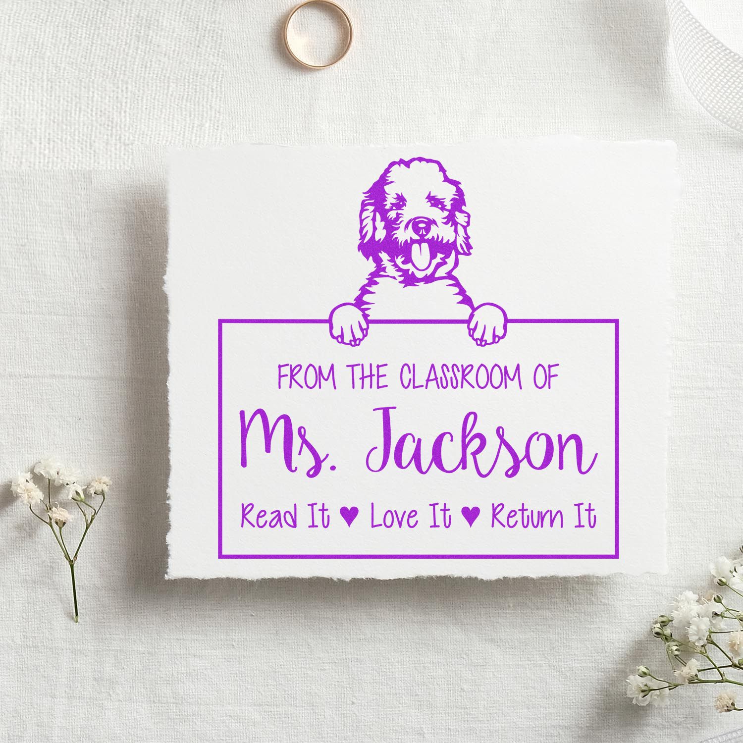 Personalizable Library Tool For Teachers Stamp with Labradoodle Dog - Engineer Seal Stamps