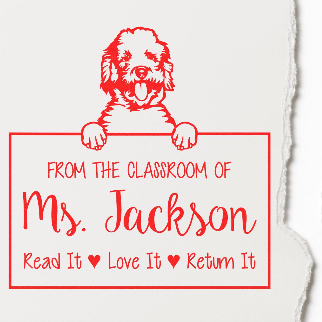 Personalizable Library Tool For Teachers Stamp with Labradoodle Dog - Engineer Seal Stamps