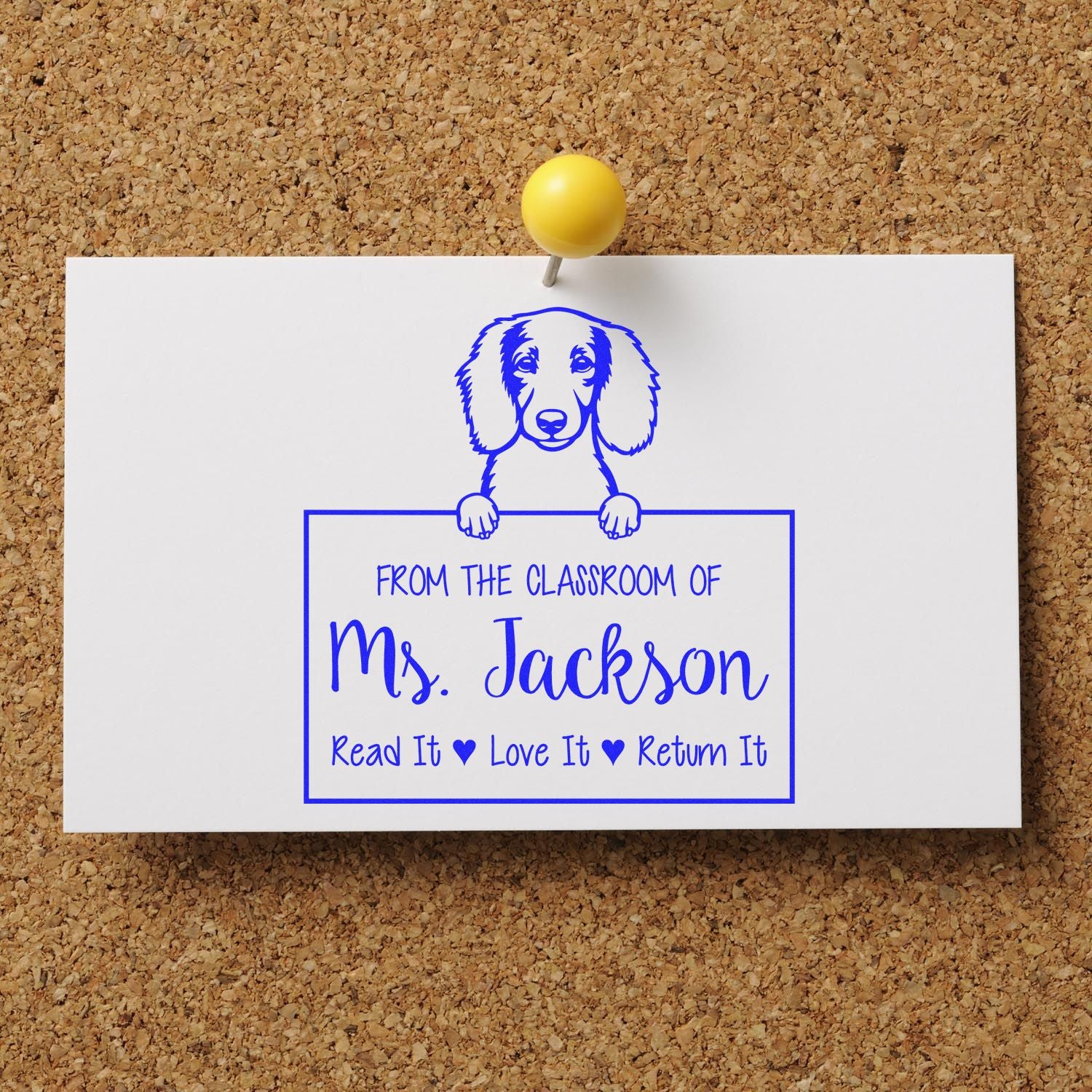 Longhaired Dachshund Dog Personalized Book Identification Stamp - Engineer Seal Stamps