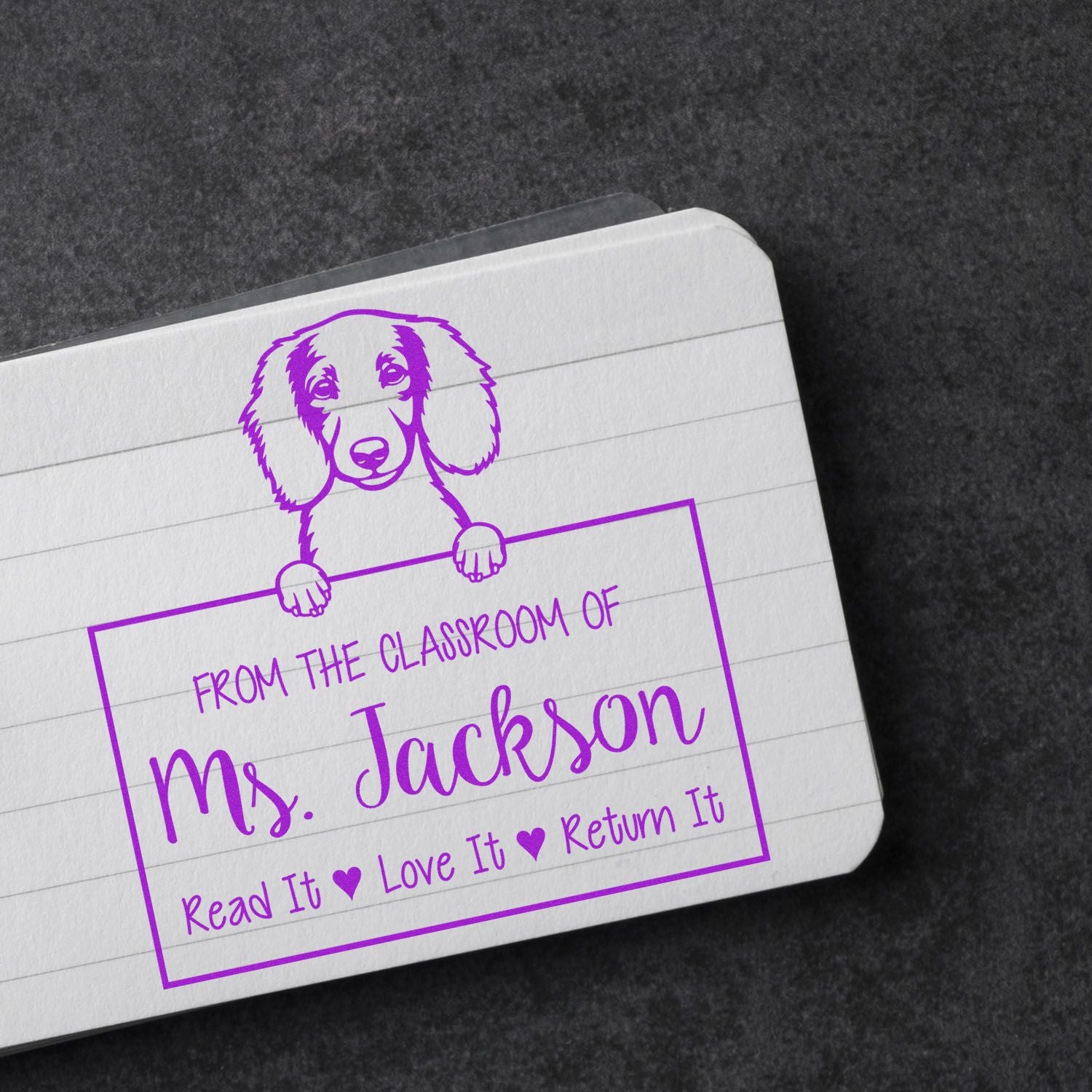 Longhaired Dachshund Dog Personalized Book Identification Stamp - Engineer Seal Stamps