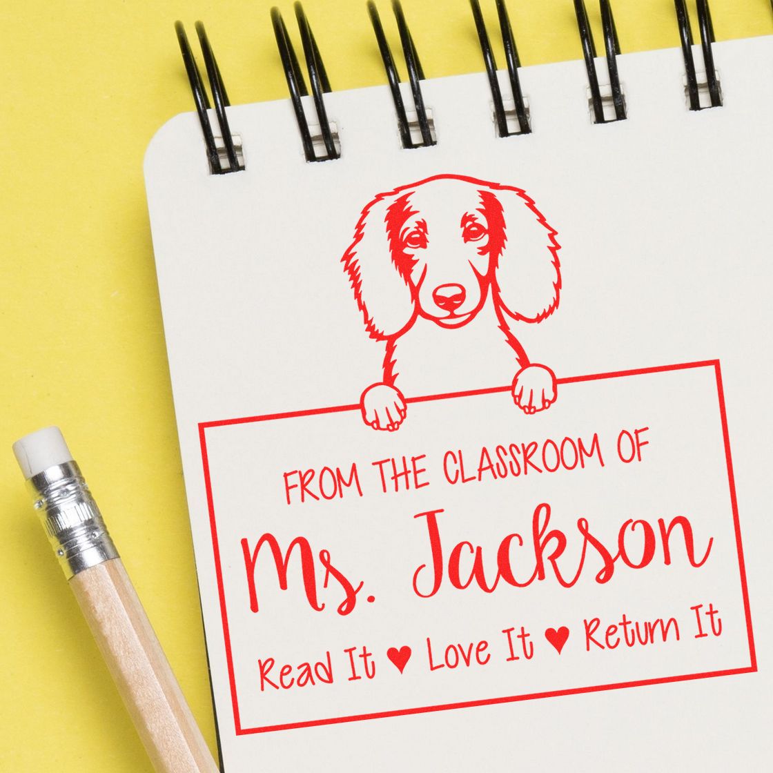 Longhaired Dachshund Dog Personalized Book Identification Stamp - Engineer Seal Stamps