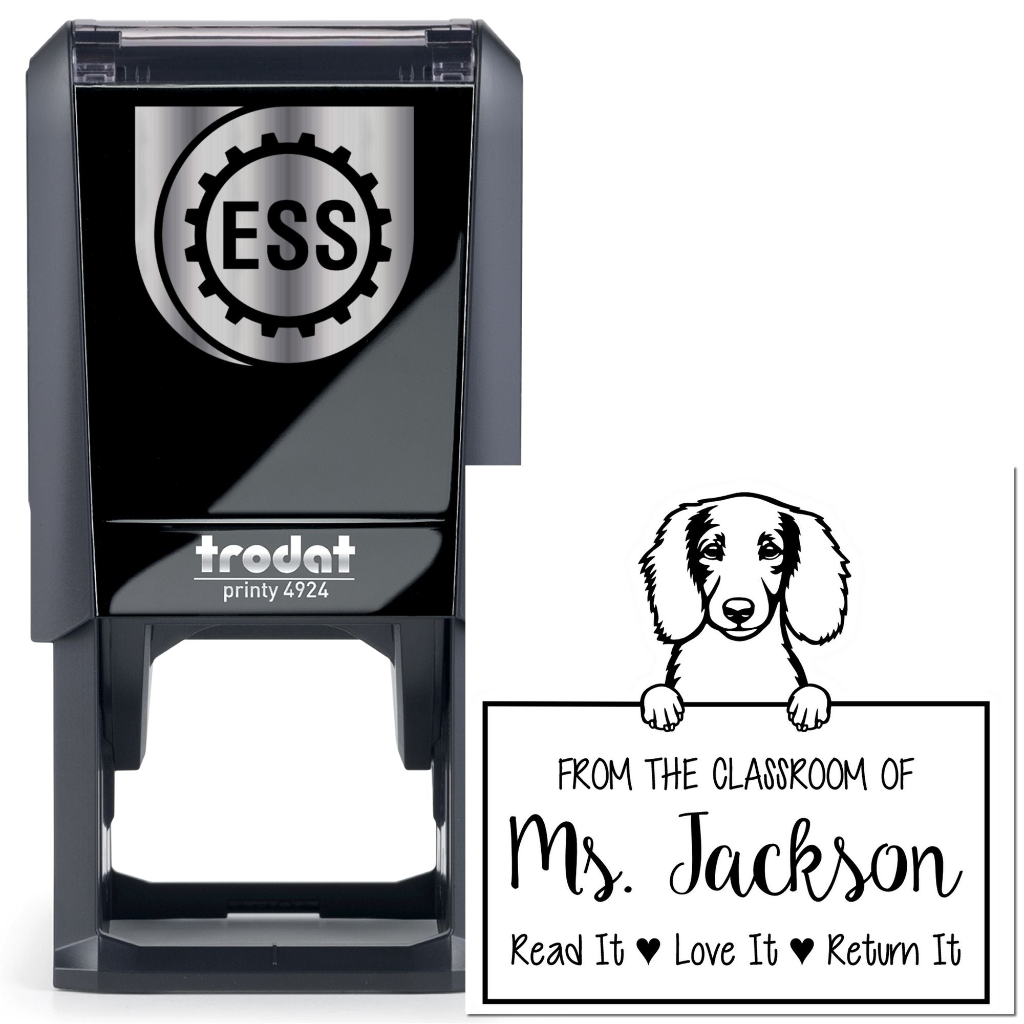 Longhaired Dachshund Customizable Read It Love It Stamp Self-Inking - Engineer Seal Stamps