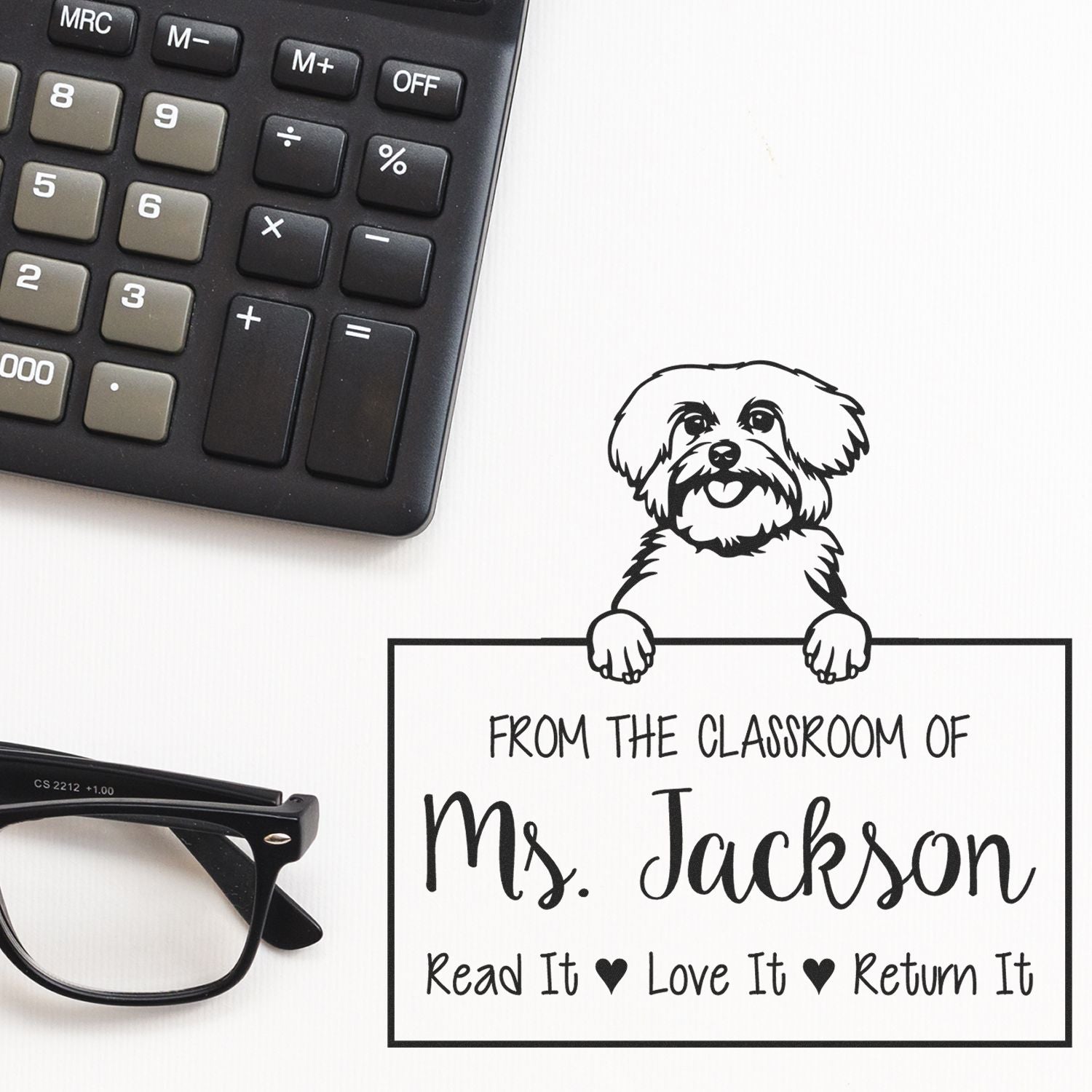 Maltese Dog Personalized Library Book Check-Out Stamp - Engineer Seal Stamps